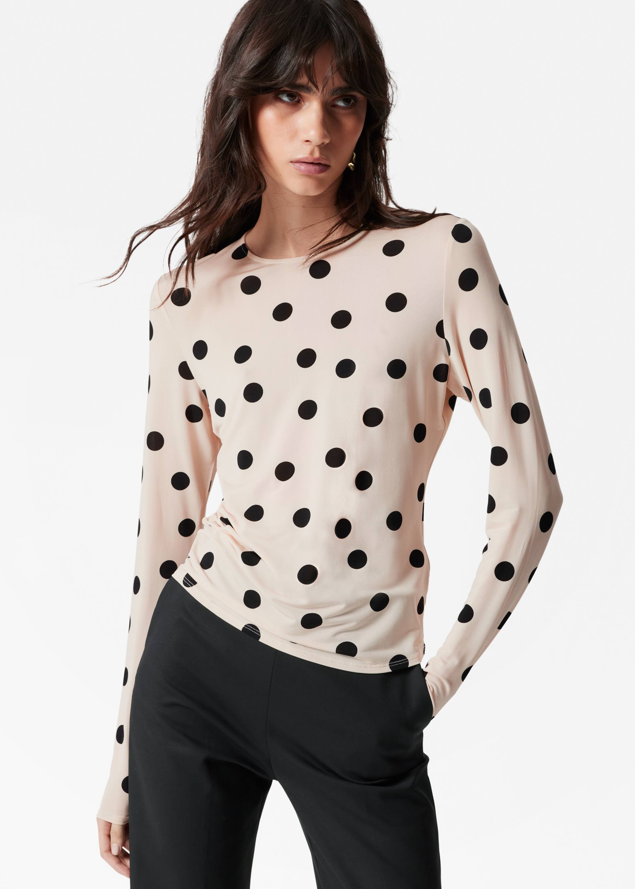 View larger image: Long-Sleeve Jersey Top - Beige Polka Dot - Ladies | H&M GB 2