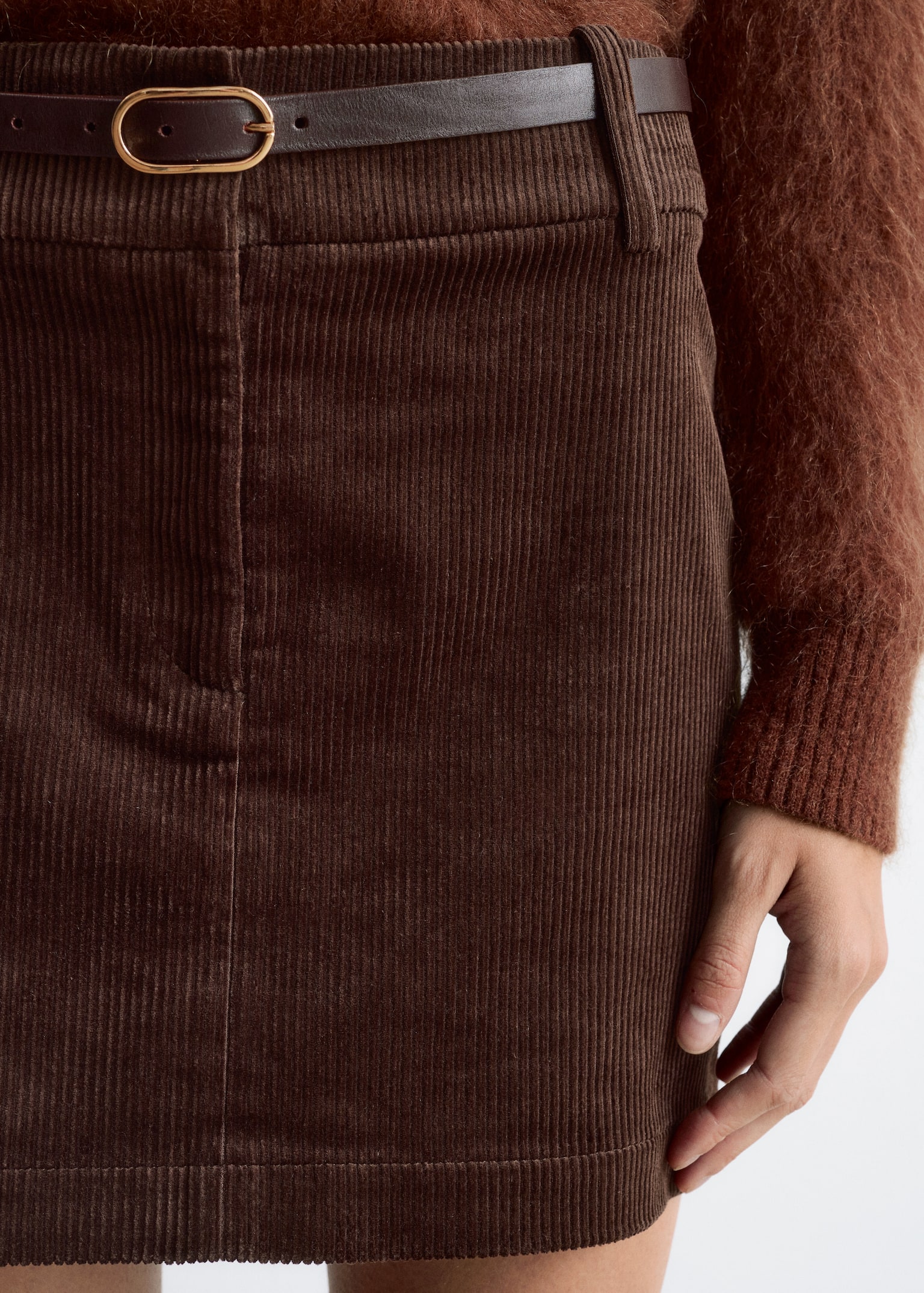 Corduroy Mini Skirt - Dark Brown/Dark Red - 3