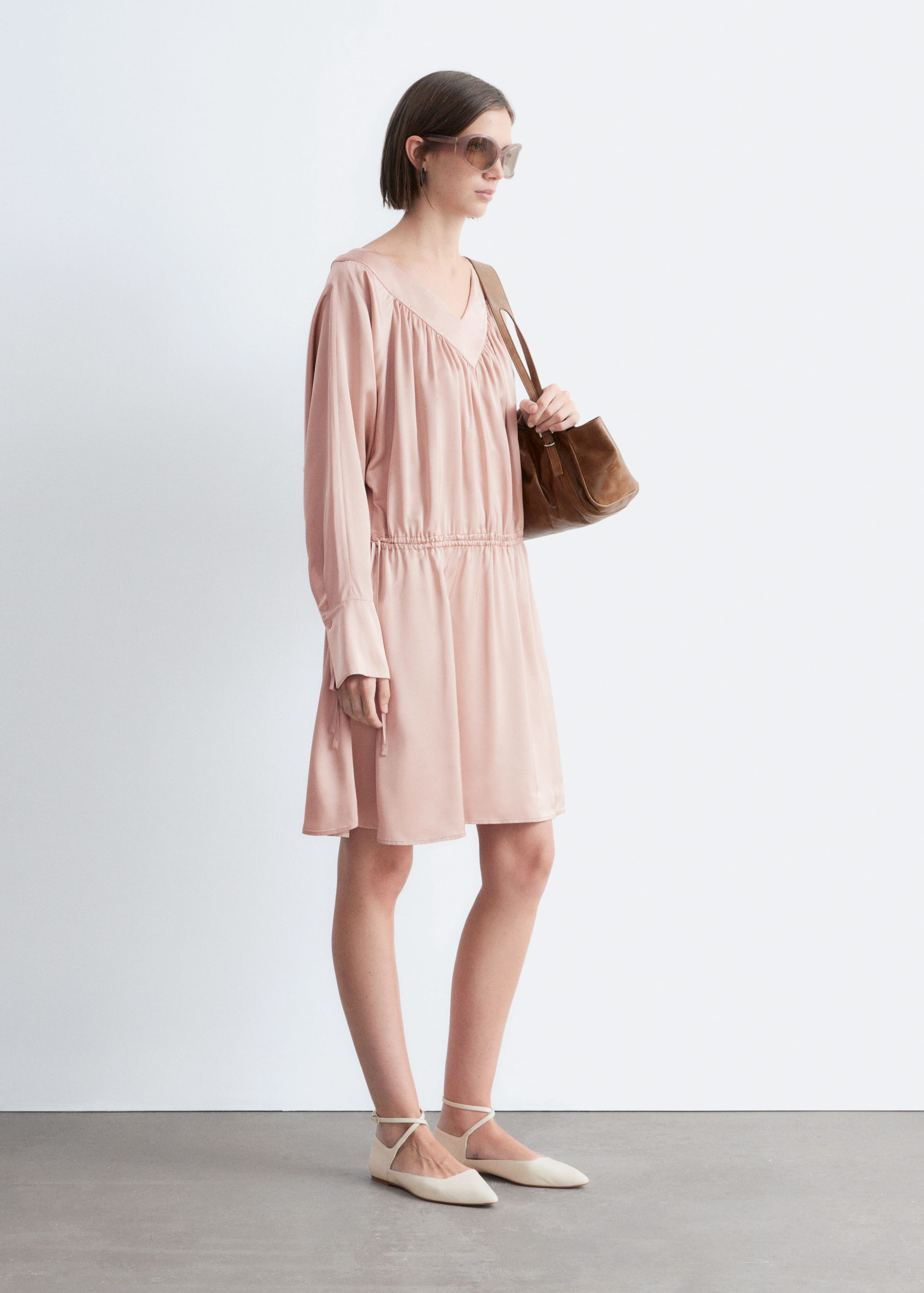 Image of Drawstring V-Neck Mini Dress