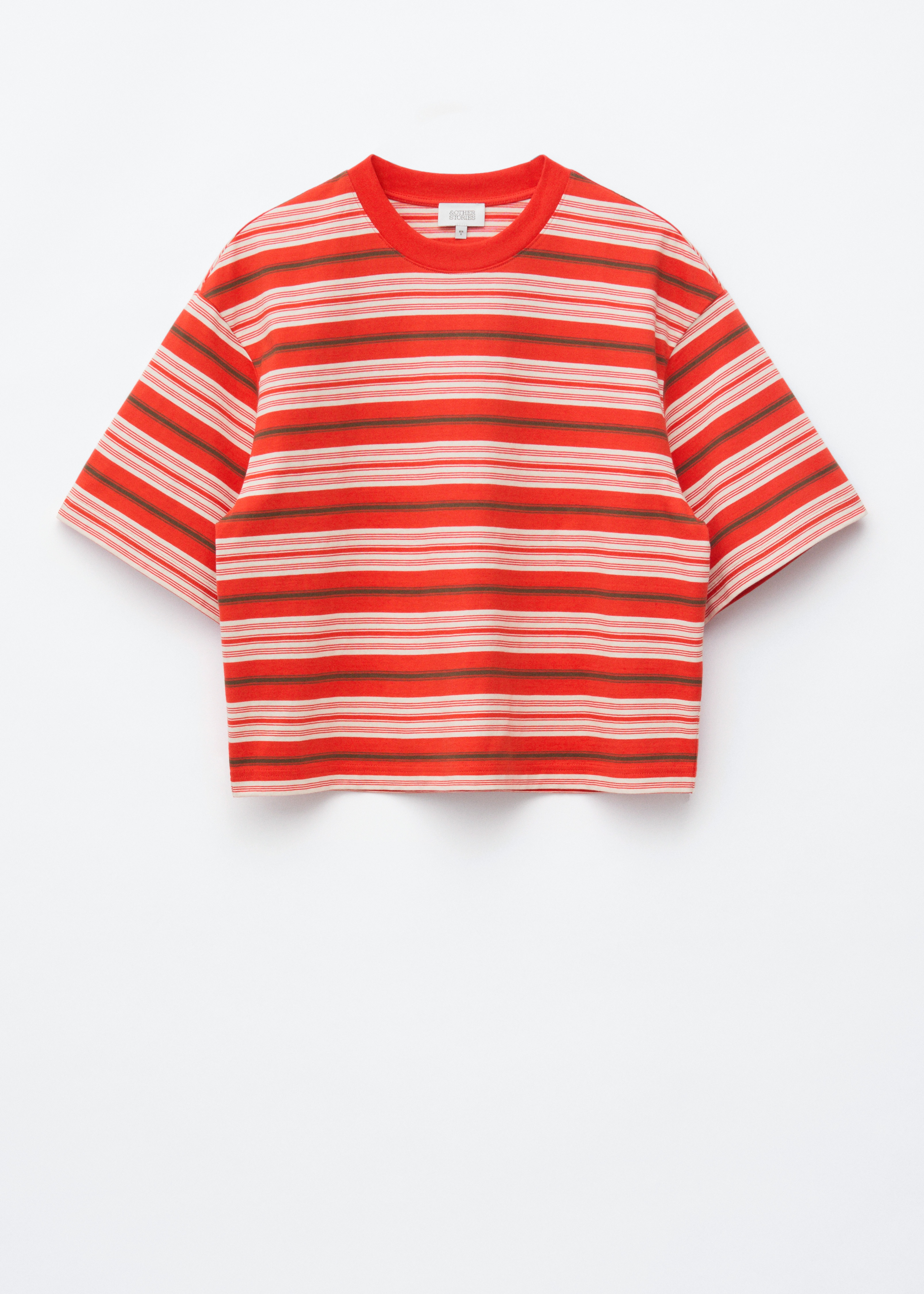 Kastenförmiges T-Shirt aus Baumwolle - Rot/Weiß/Gestreift/Weiß/Rot/Grau/Hellblau/Gelb/Schwarz