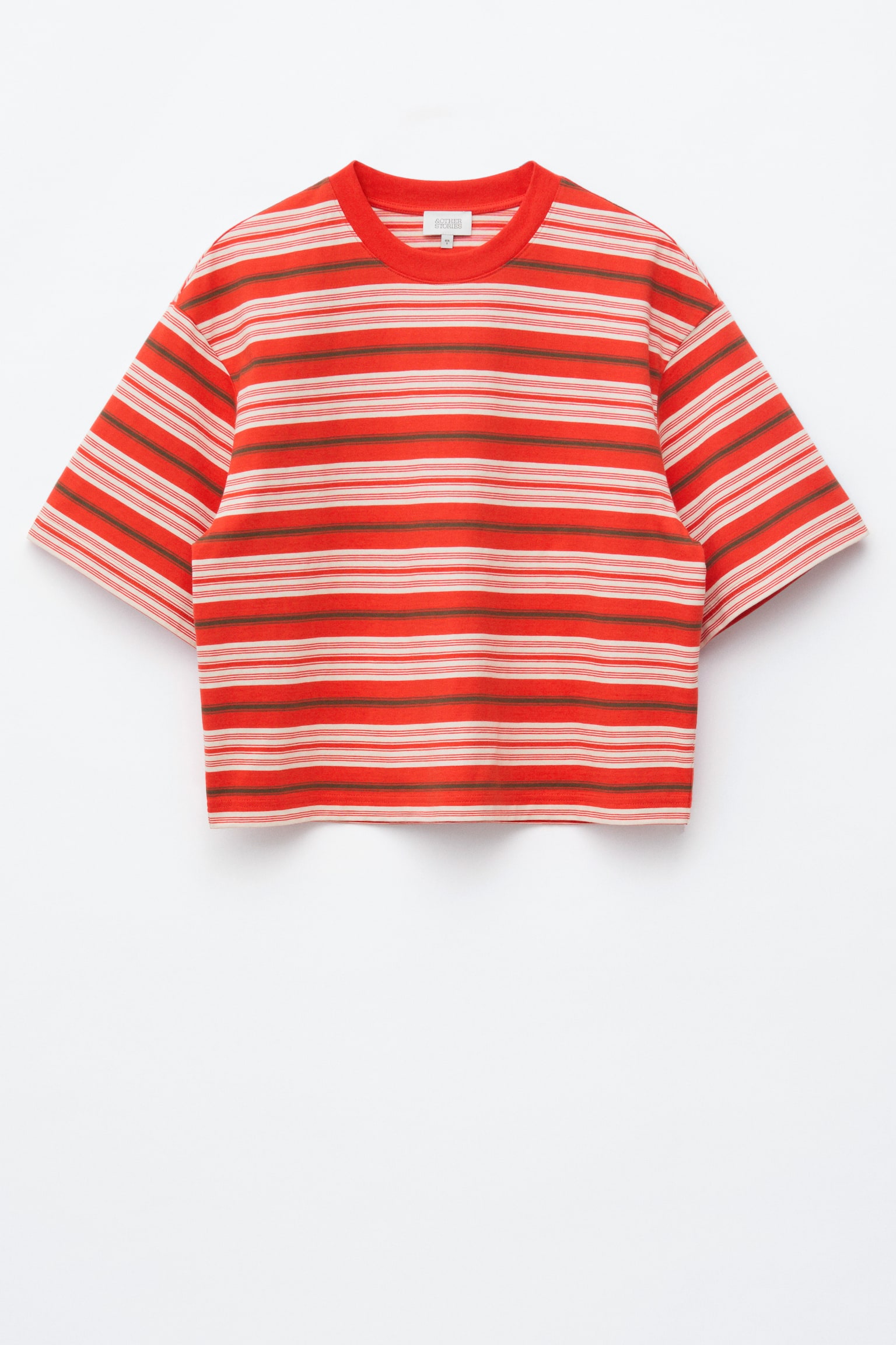 טי-שירט בגזרה מרובעת - Red/White/Striped/באז'/שחור/תכלת/אדום - 1