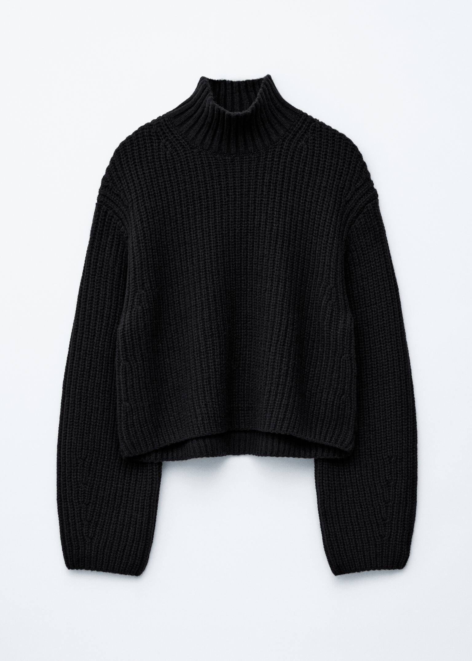 Cropped Turtleneck Jumper - Black/White - 2