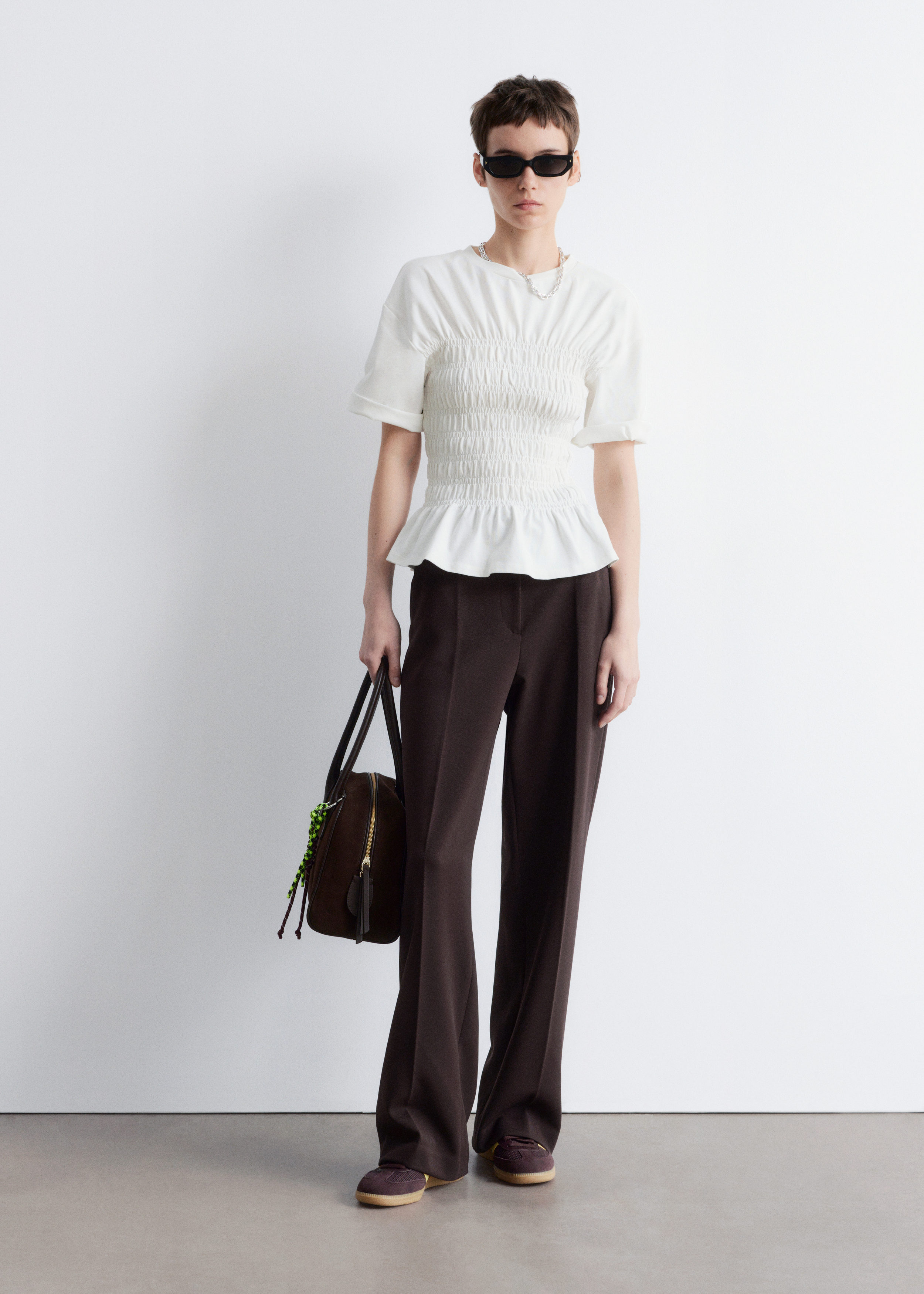 Smocked Crewneck Top