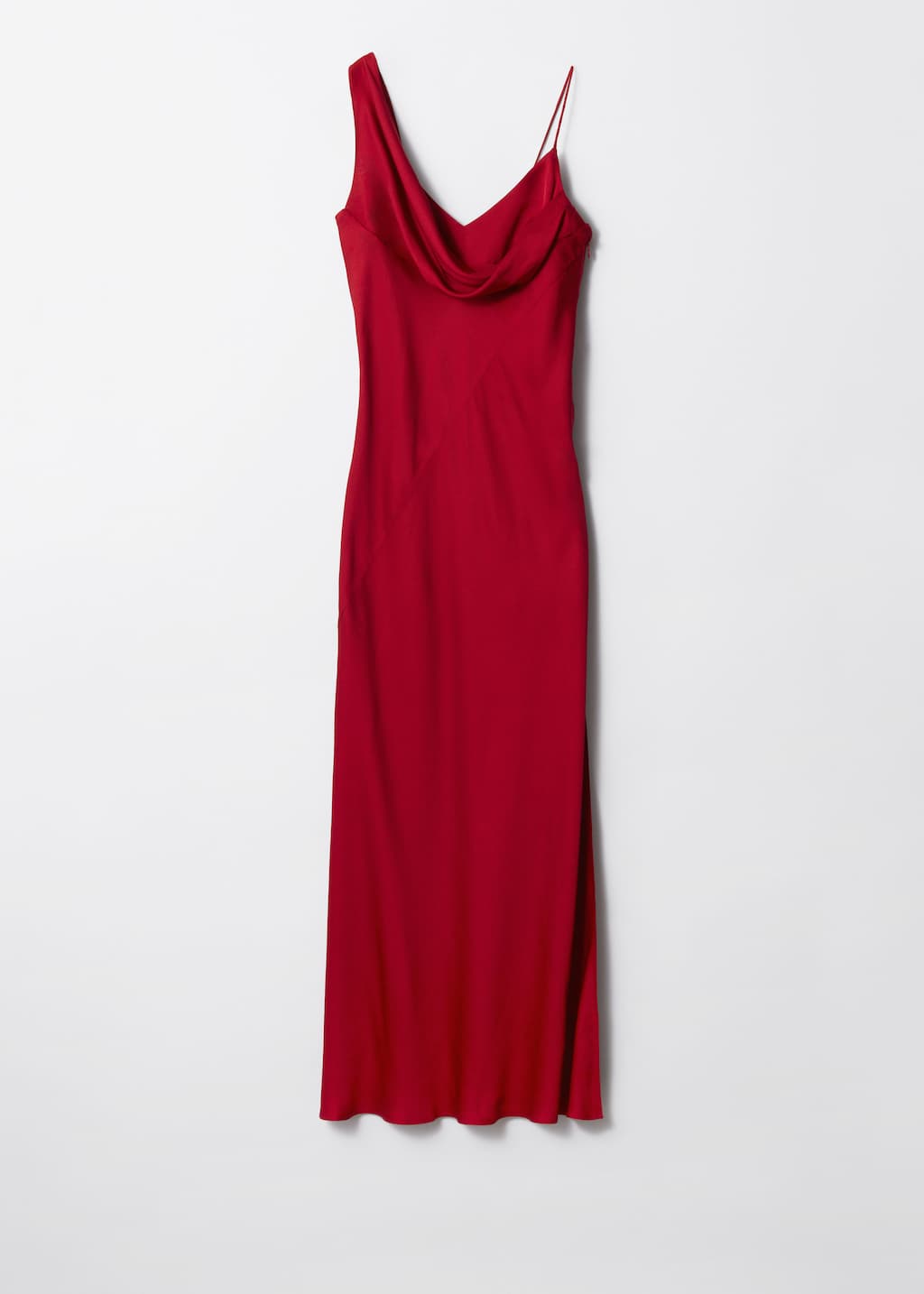 Vestido midi asimétrico con cuello drapeado - Rojo - Bodegón