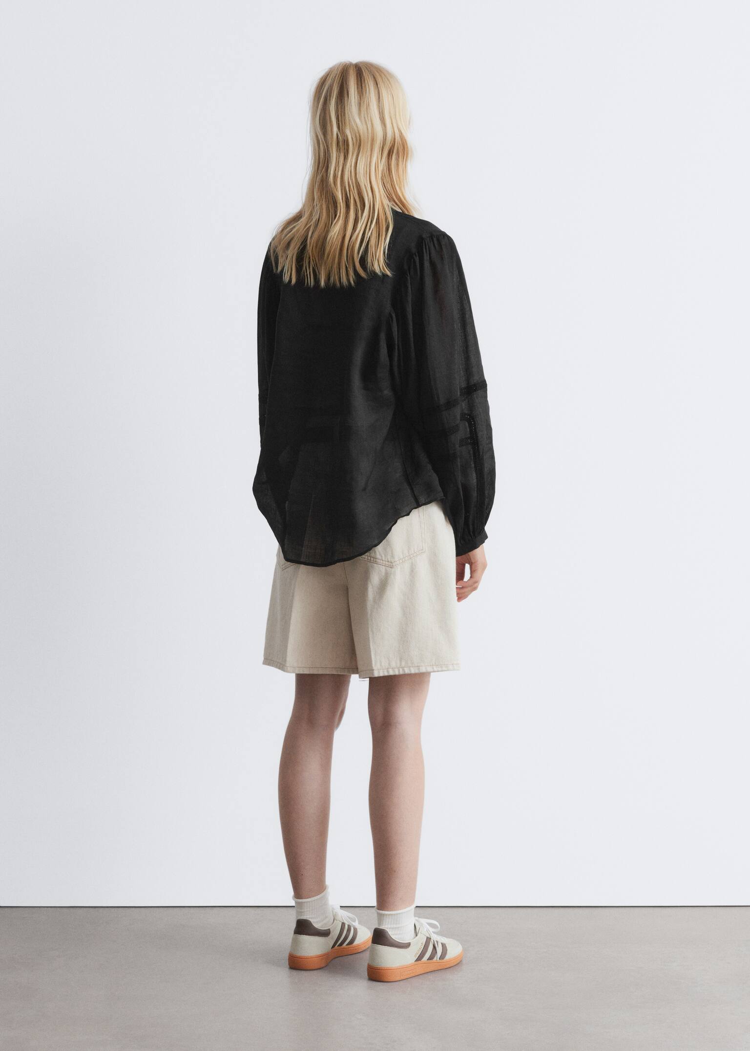 Blouse à manches amples - Noir/Écru/Pêche - 4