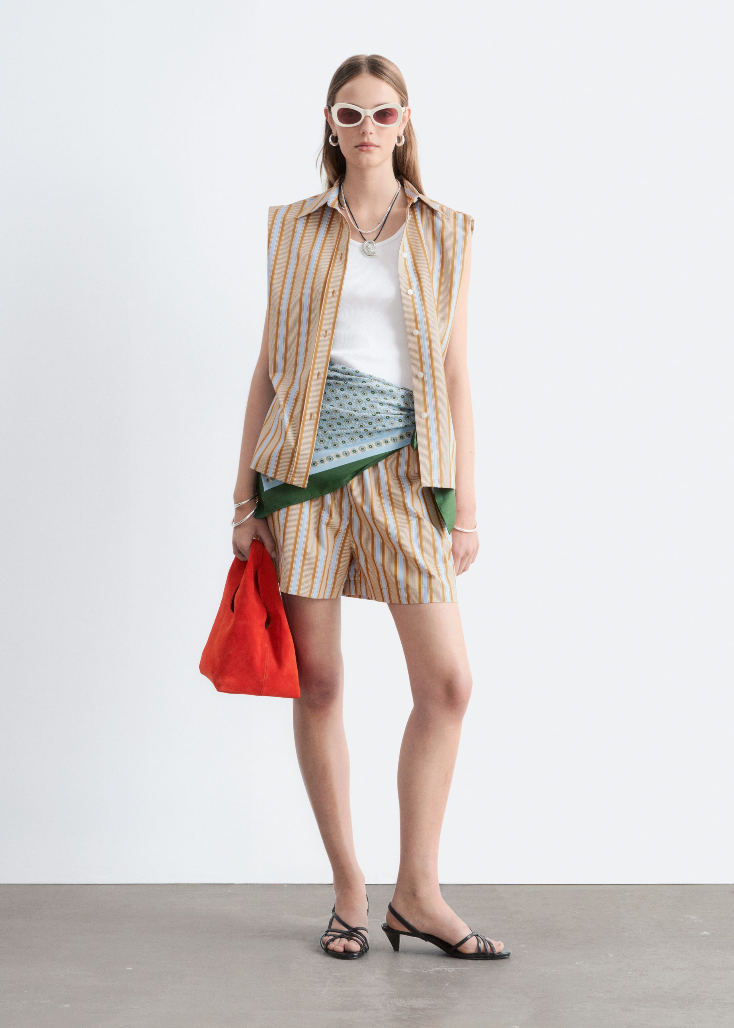 Pima Cotton Sleeveless Shirt - Brown/Light Blue - Lookbook