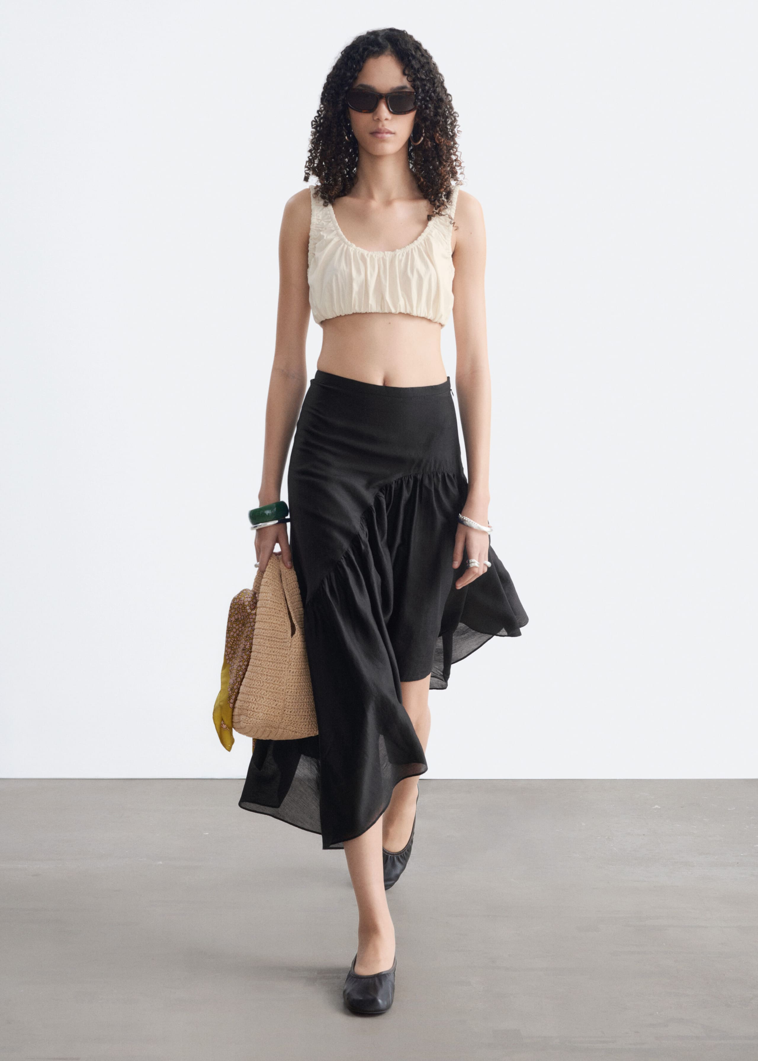 Asymmetric Ruffle Midi Skirt - Black - Lookbook