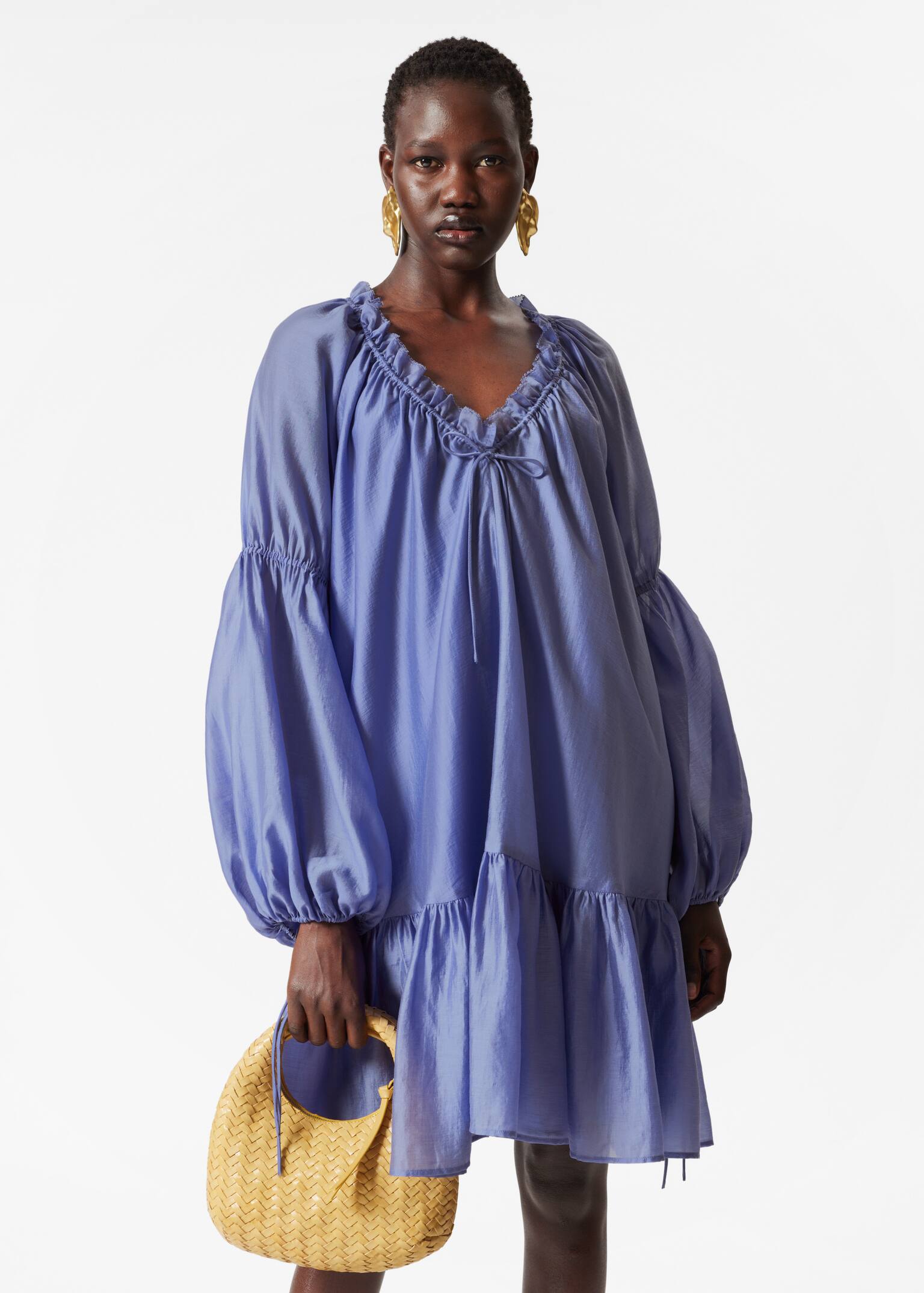 Rochie mini cu volane - Albastru/Floral bej/roz - 5