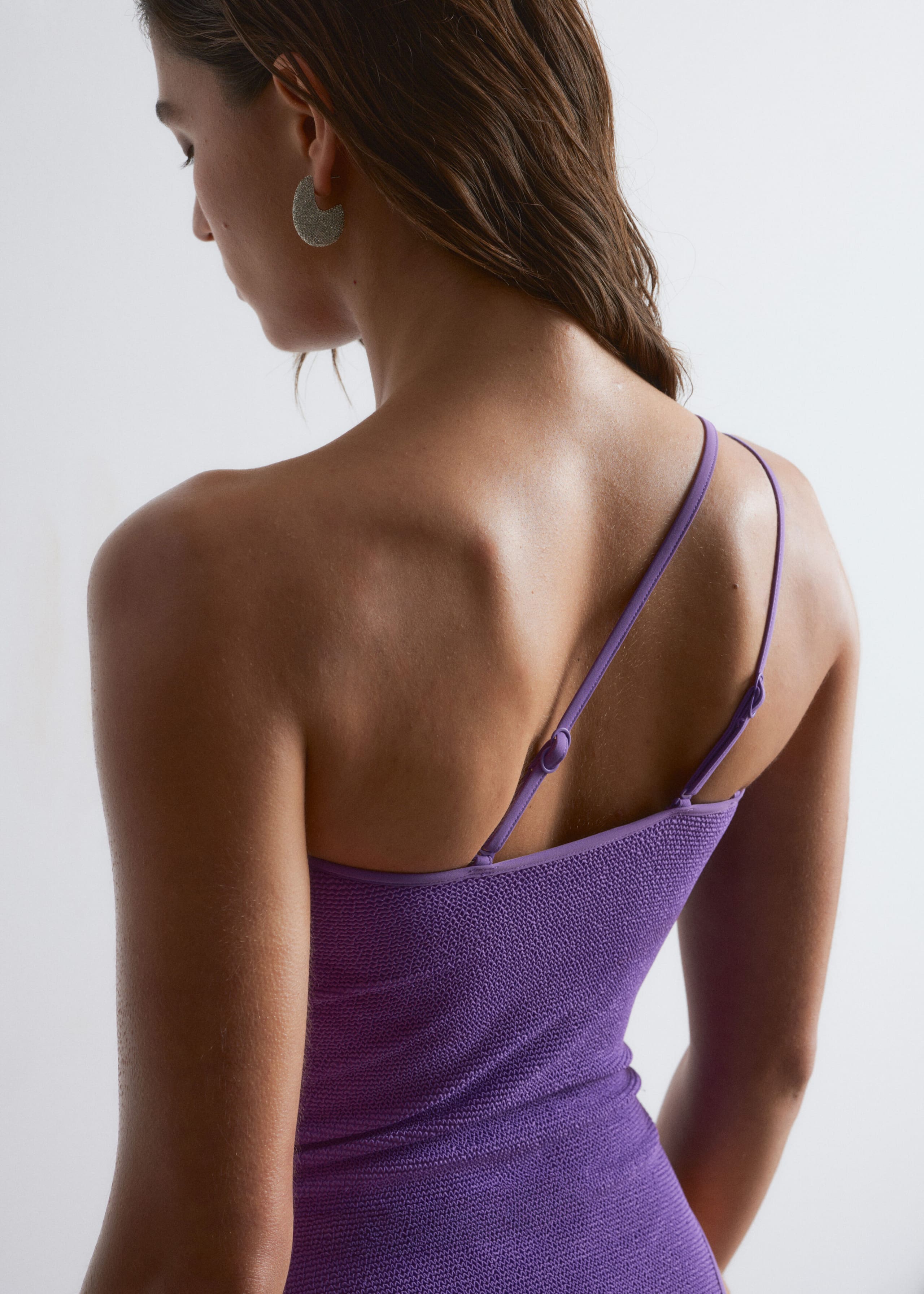 Image of Textured One-Shoulder Swimsuit