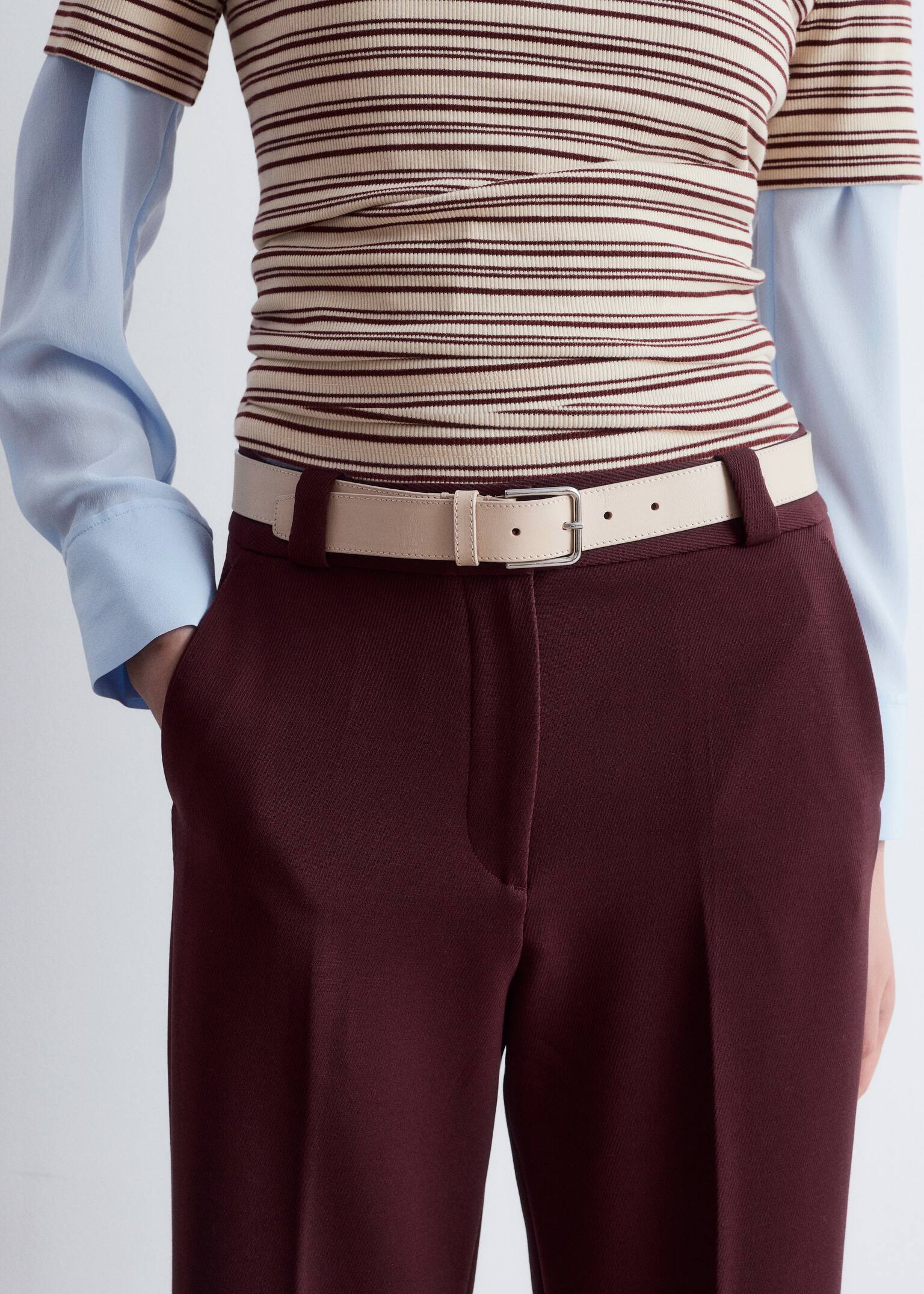 Wide Press-Crease Trousers - Sötétvörös/Sötétbarna/Fekete/Khaki/Navy/Krém - 6