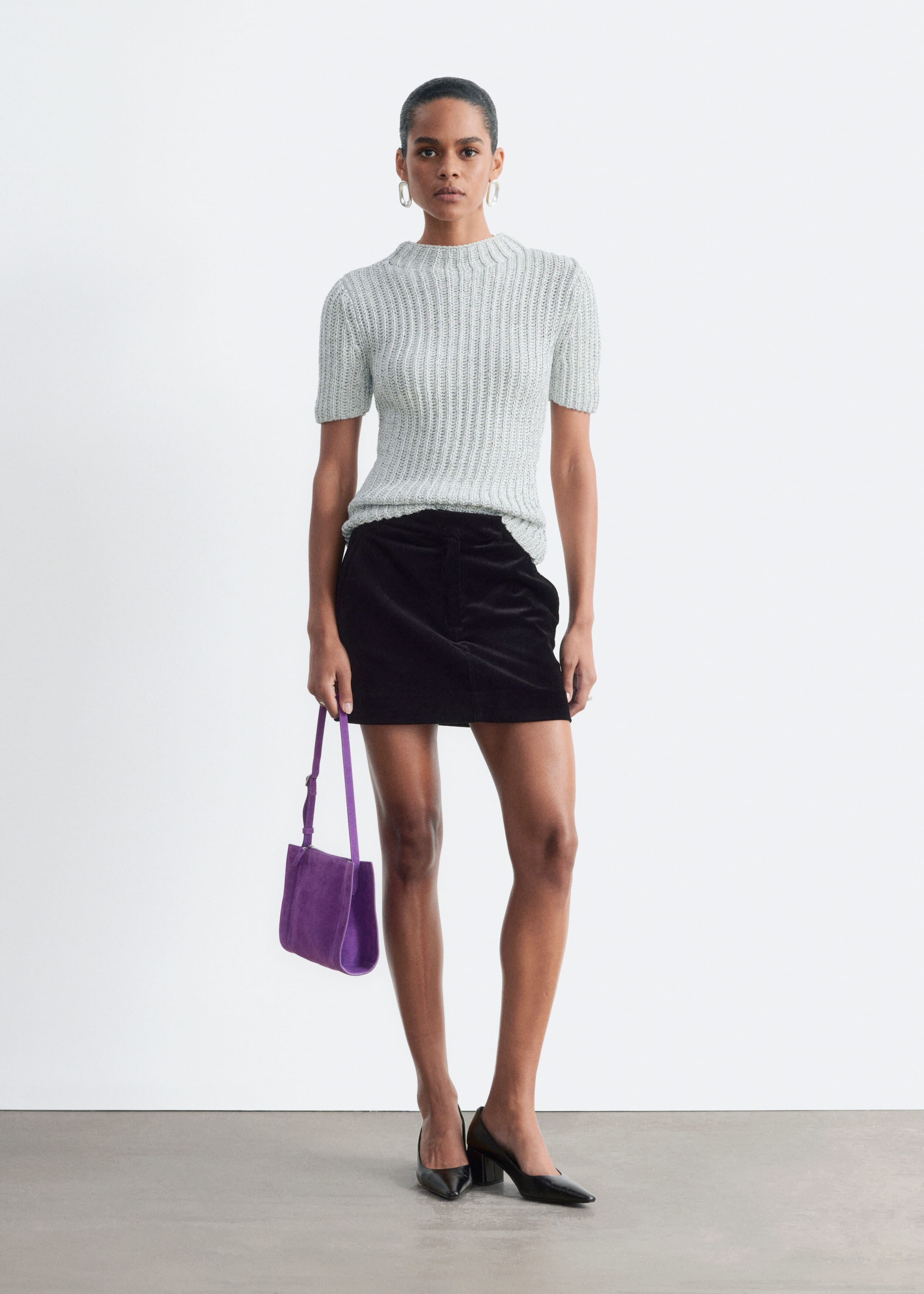 Metallic Knit Top - Grey - Lookbook