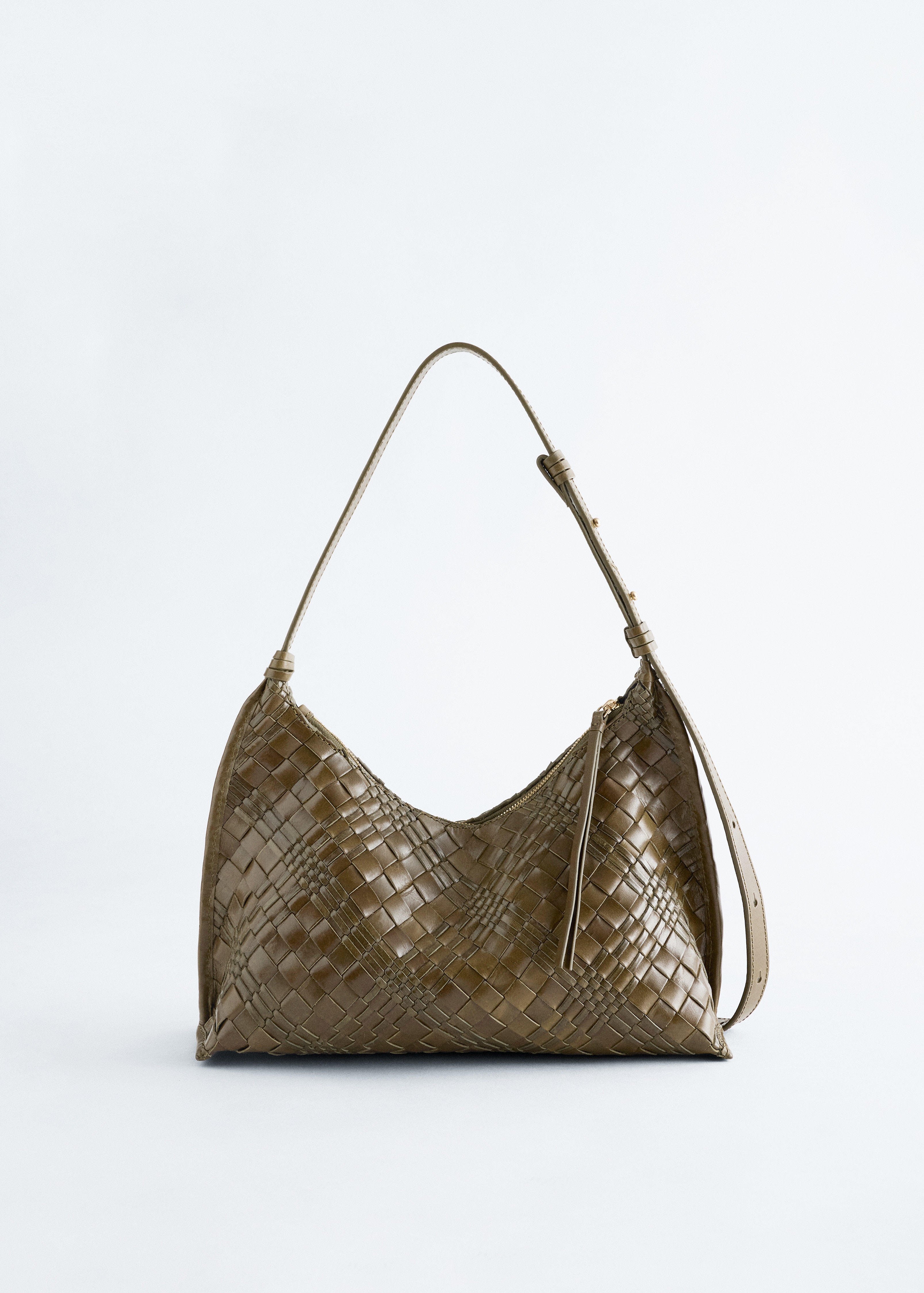 Interwoven Leather Crossbody Bag - Khaki zöld/Fekete