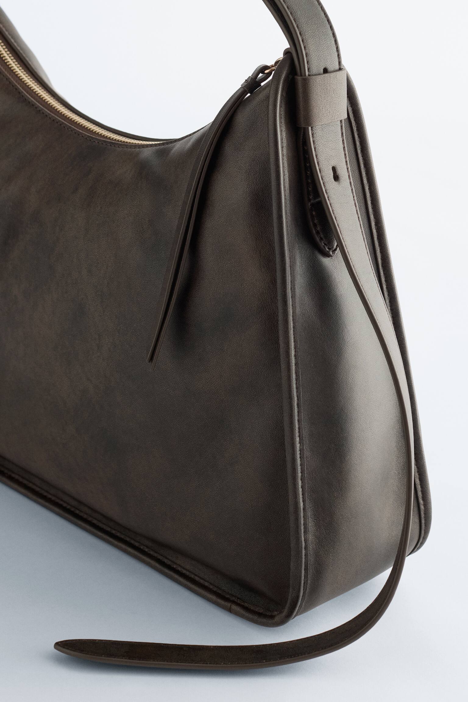 תיק נשיאה מעור - אפור כהה/שחור - 5