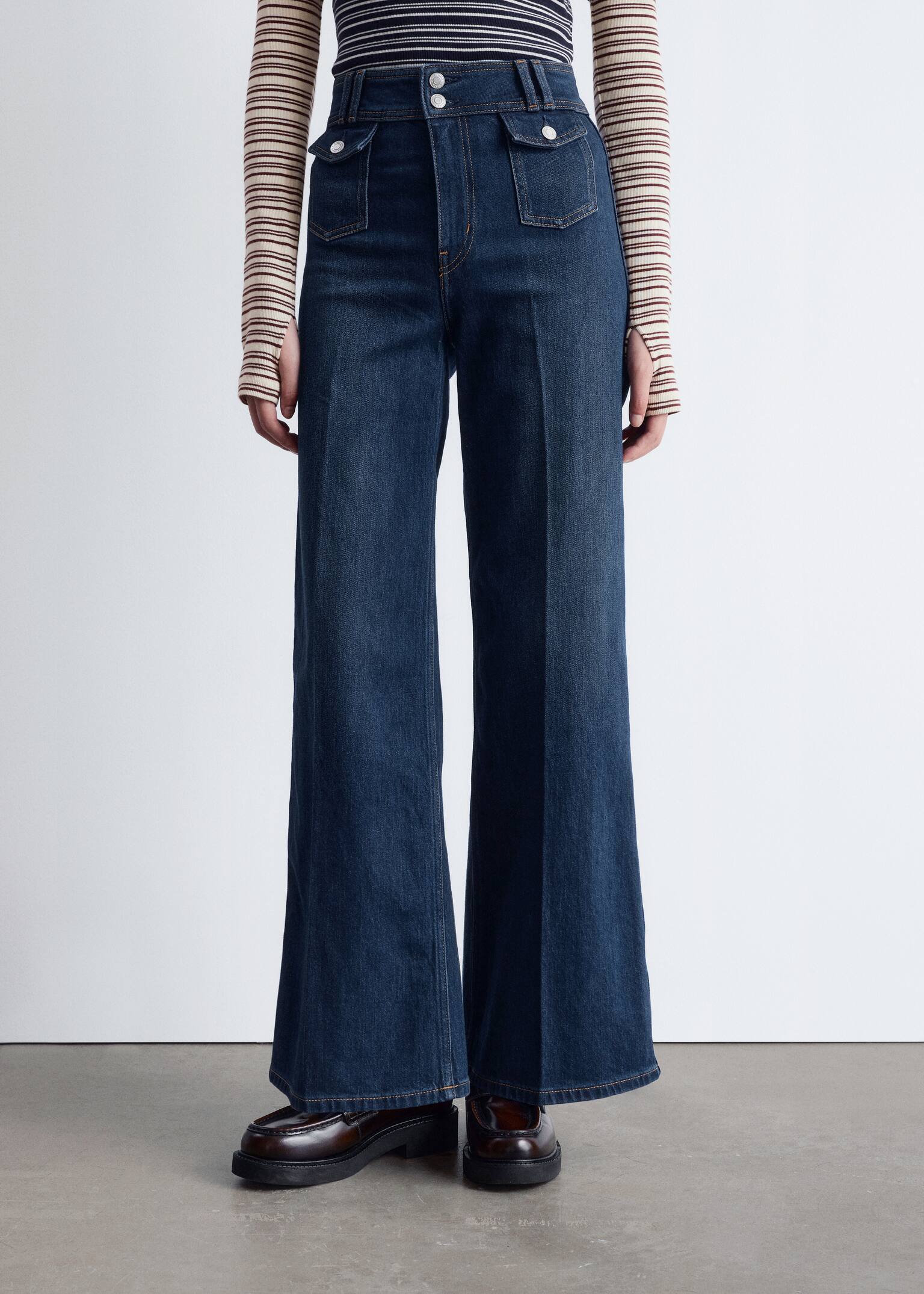 Press-Crease Flared Jeans - Washed Mid Blue/Black/Washed Light Blue - 8