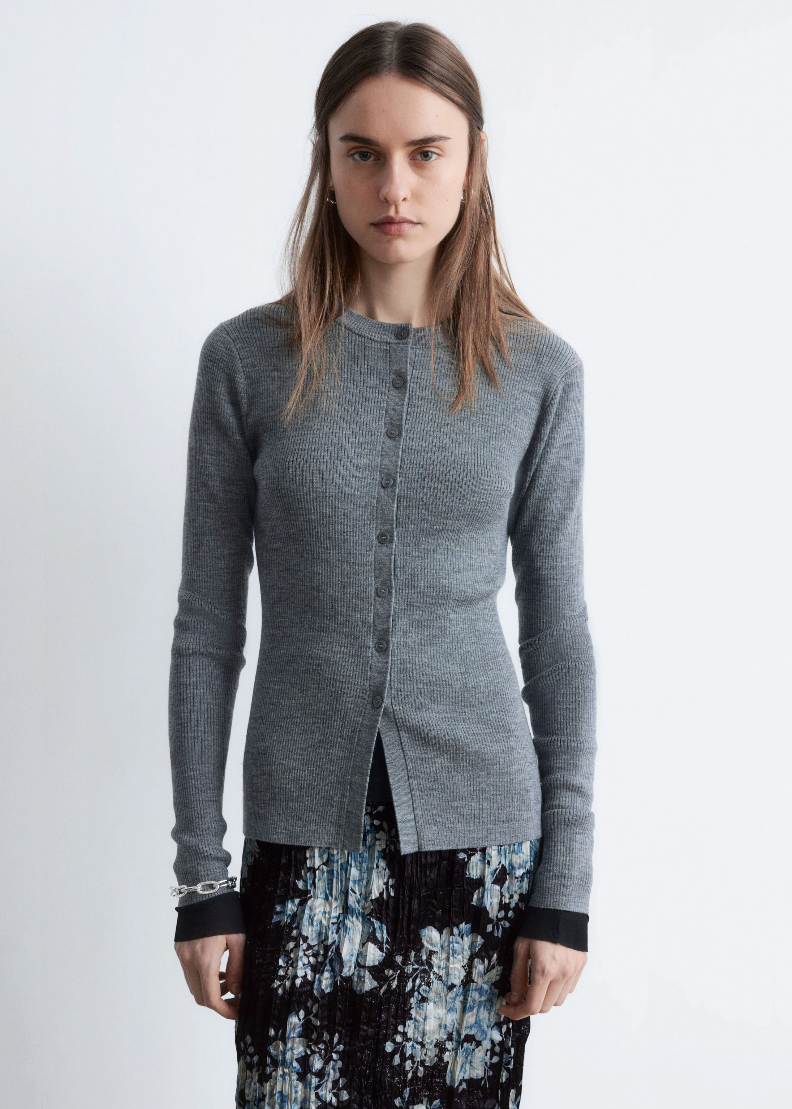 Image of Rib-Knit Merino Wool Cardigan