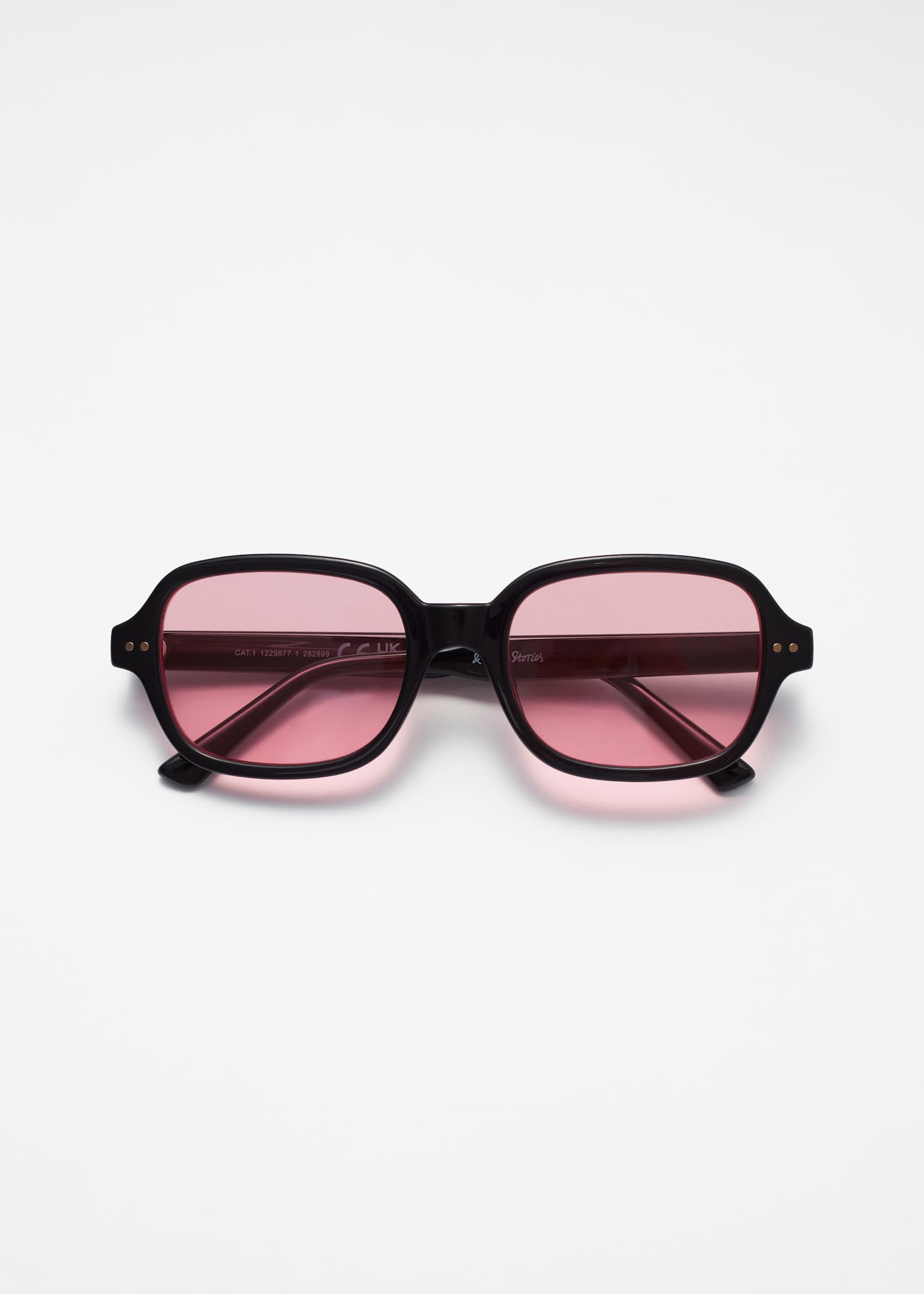 Rectangular Frame Sunglasses - Black/Light Pink - 2