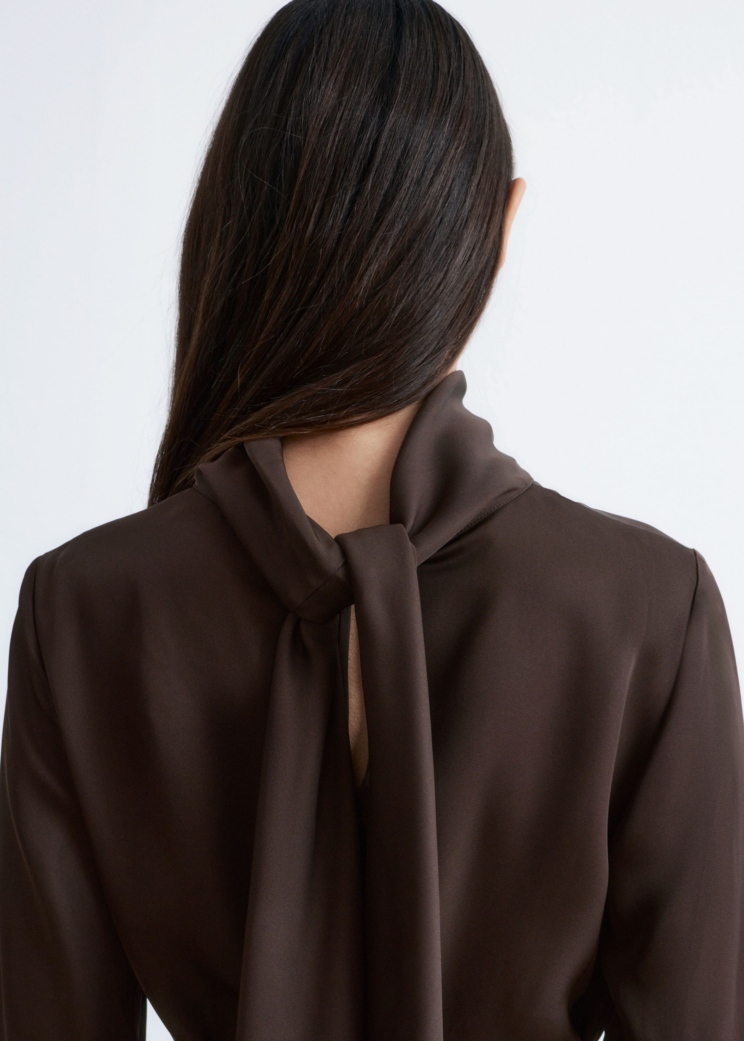 Scarf-Neck Midi Dress - Green/Micro dots - Lookbook