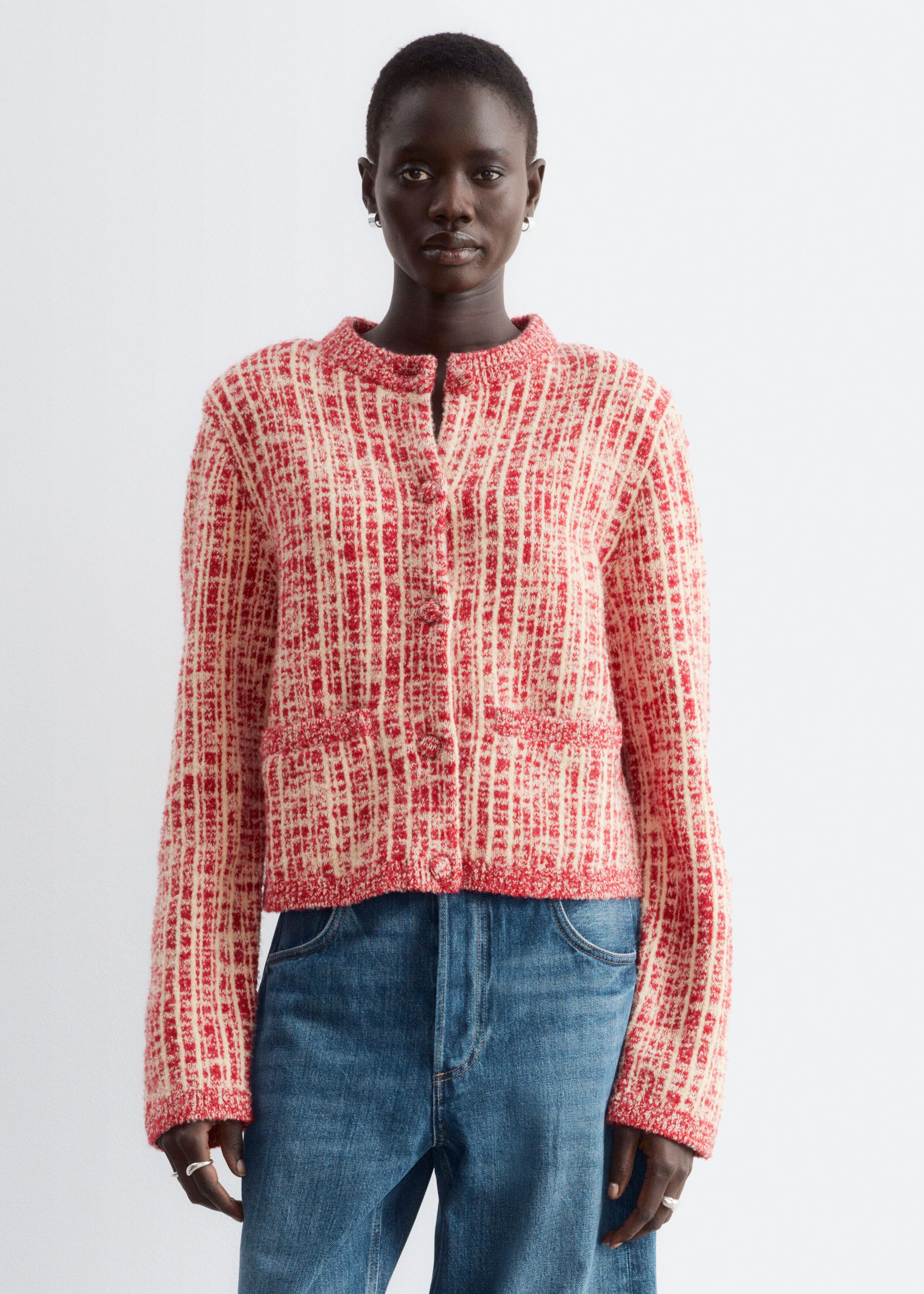 Cardigan i ull- och bomullsblandning – Röd/Vit – lookbook