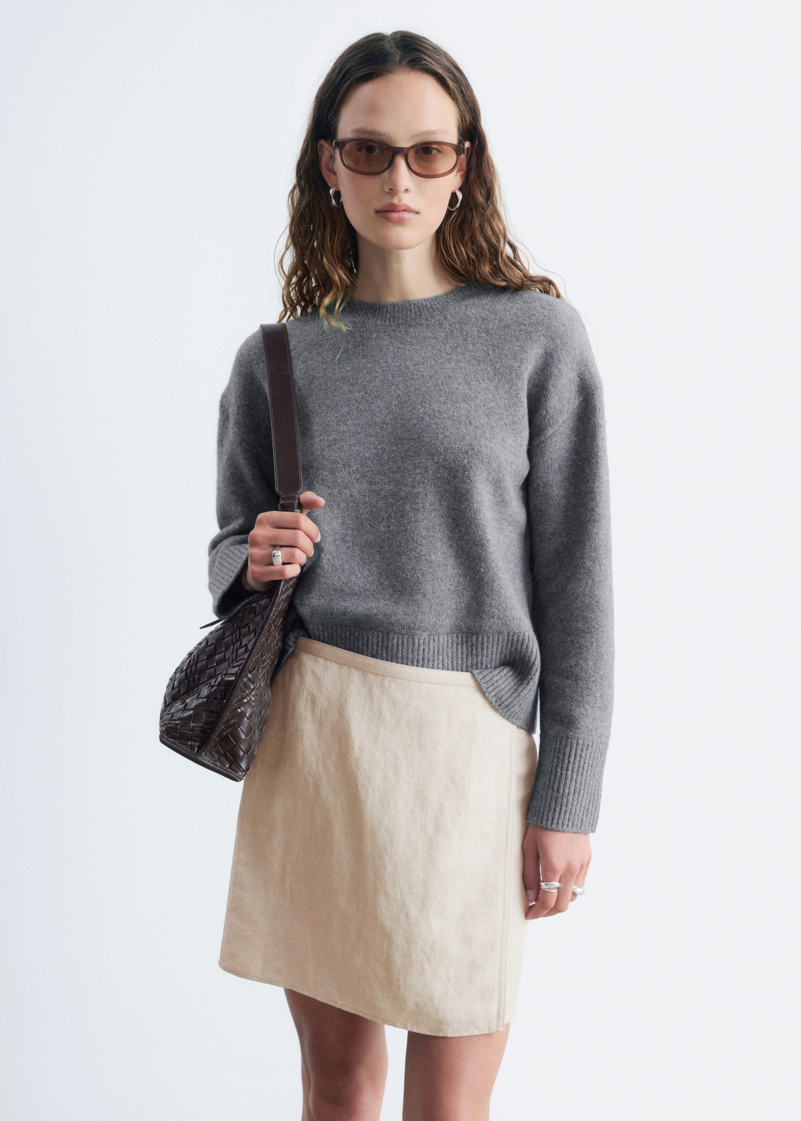 Relaxed Fit Knitted Sweater - Grey Melange - Lookbook