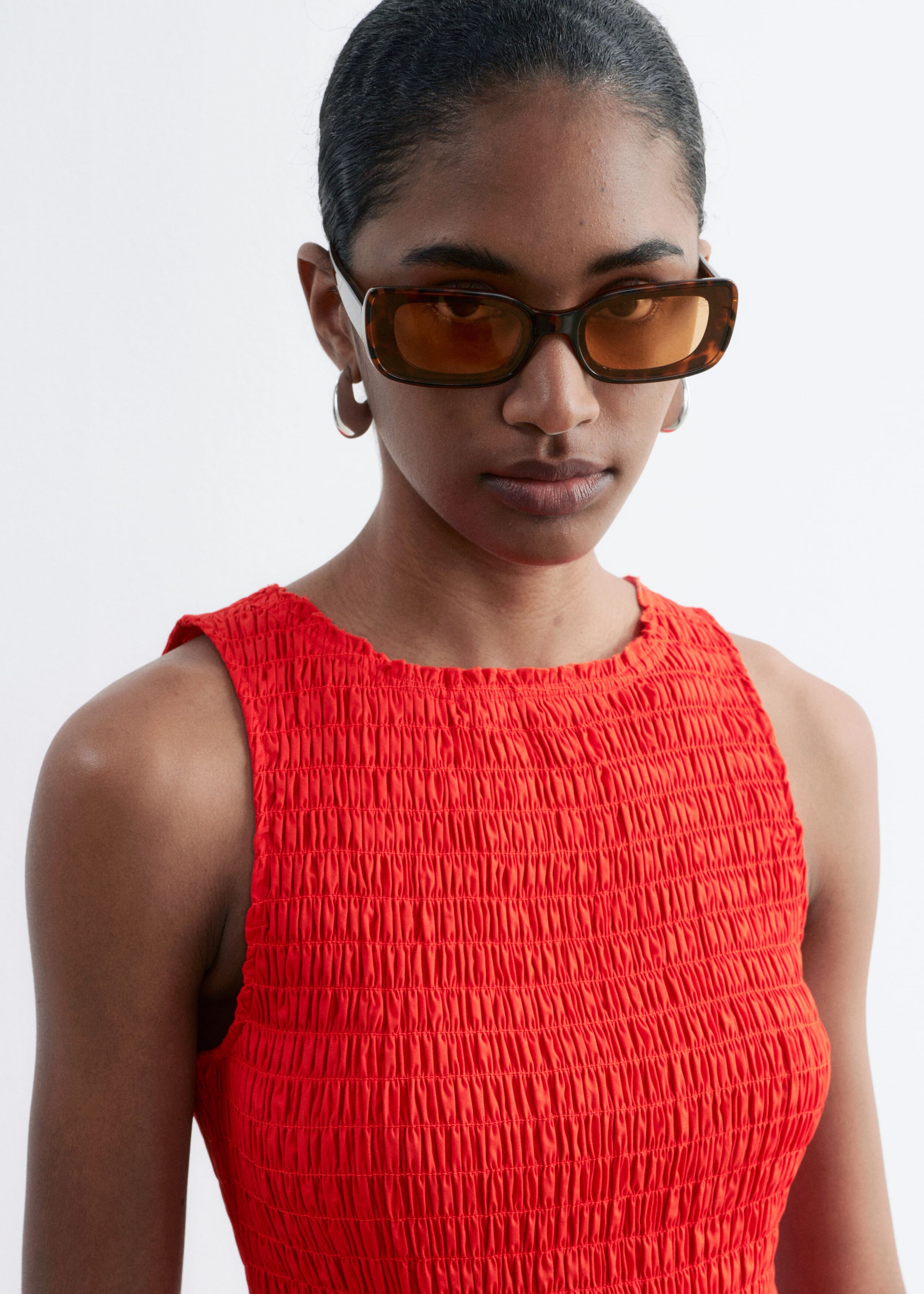 Smocked Cotton Poplin Mini Dress - Dark Brown - Lookbook