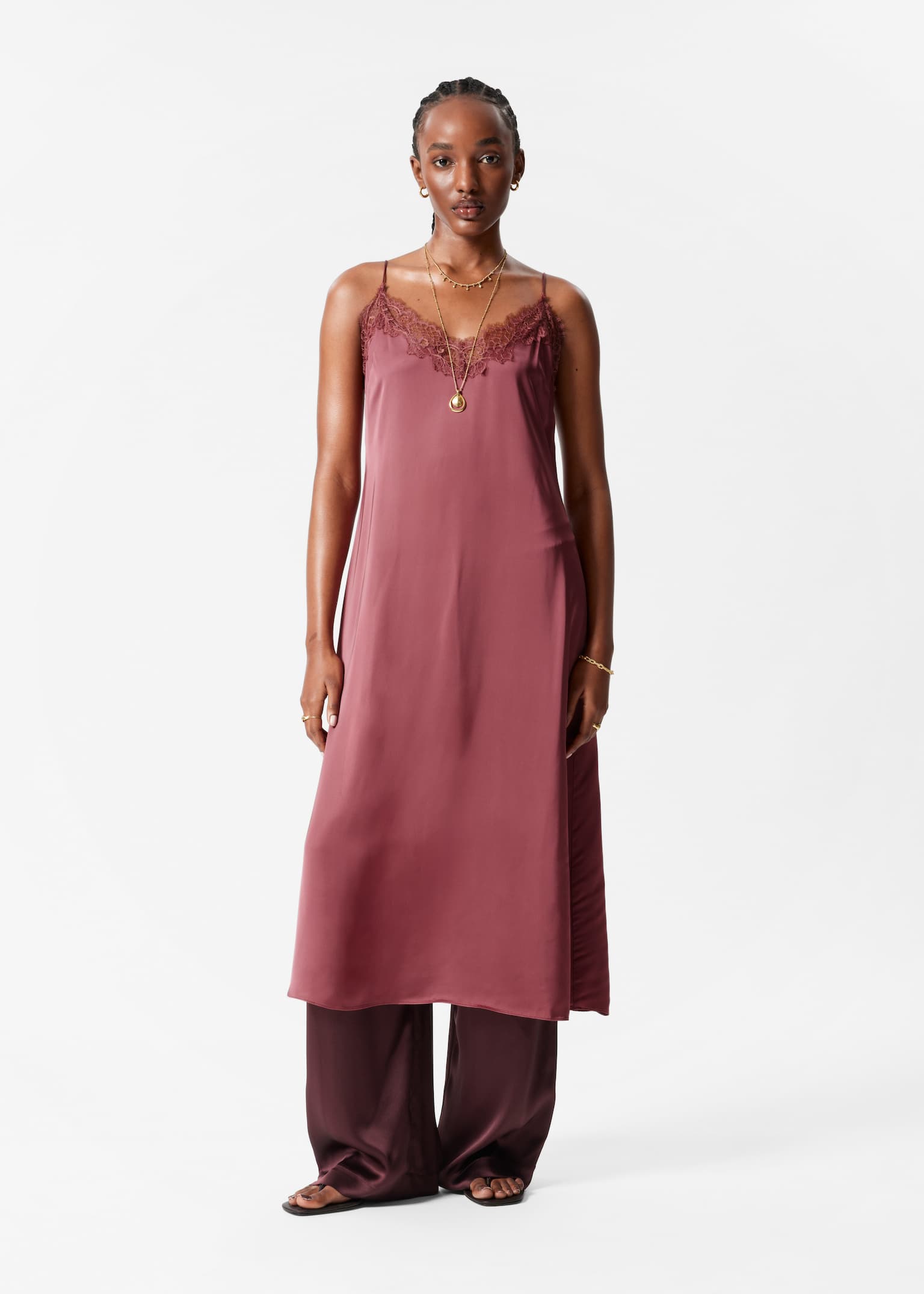 Robe combinaison midi en satin - Mauve