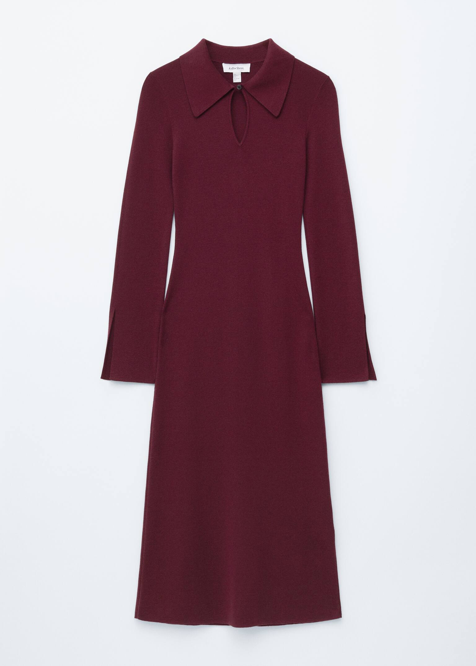 Knitted Wool Midi Dress - Burgundy - 2