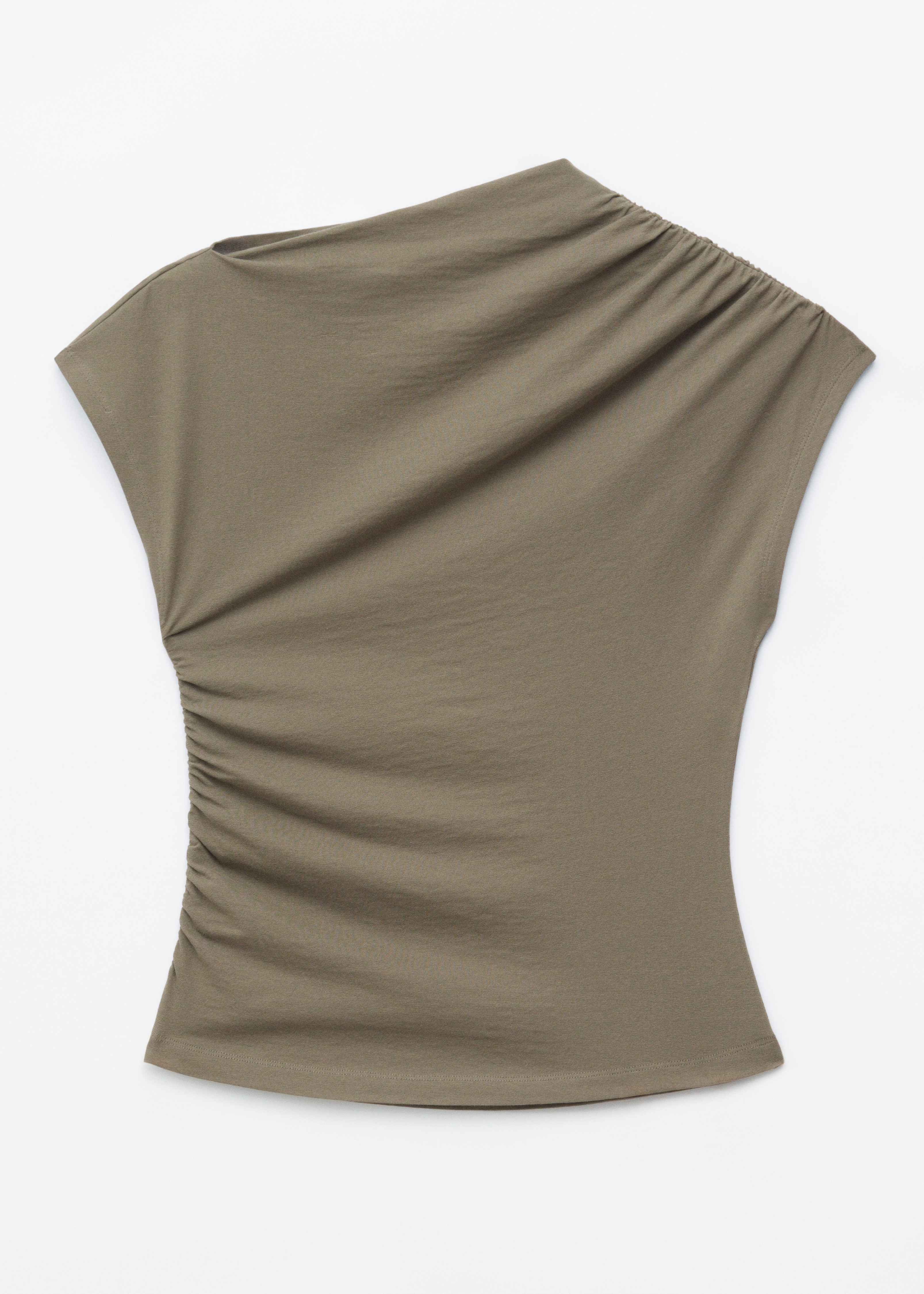 Blusa de malha drapeada - Verde caqui/Rosa claro