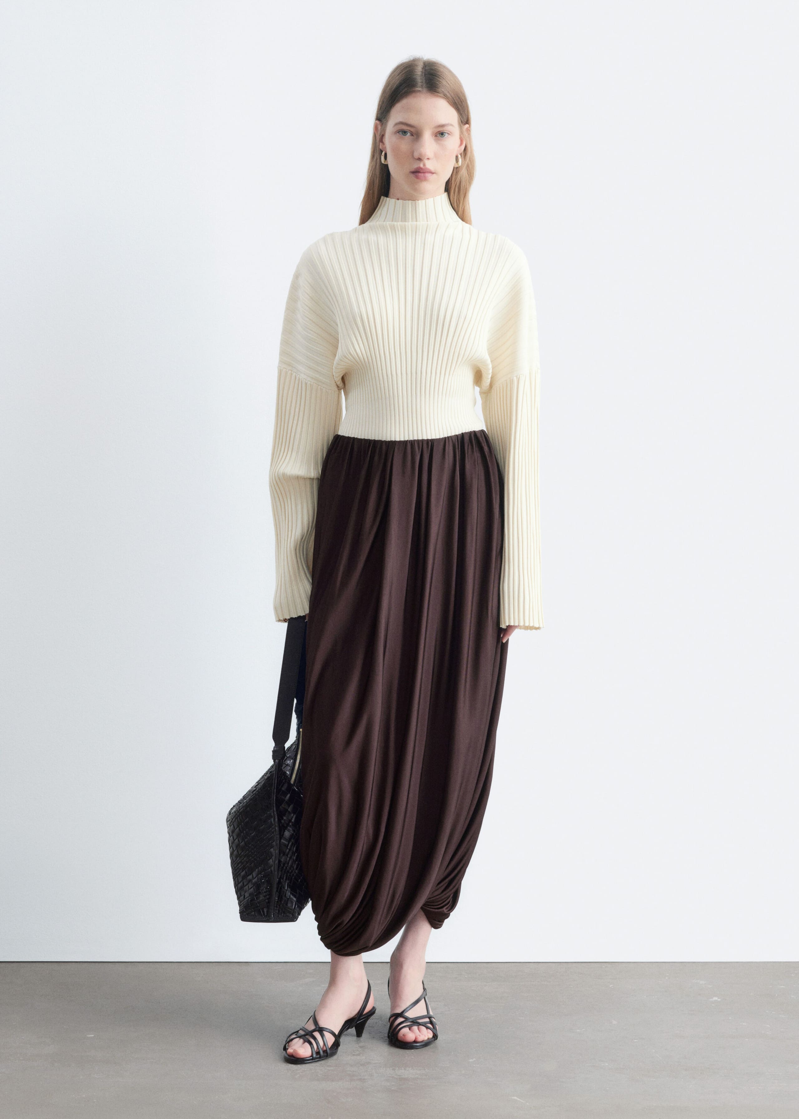 Twisted Drape Balloon Skirt - Dark Brown - Still Life