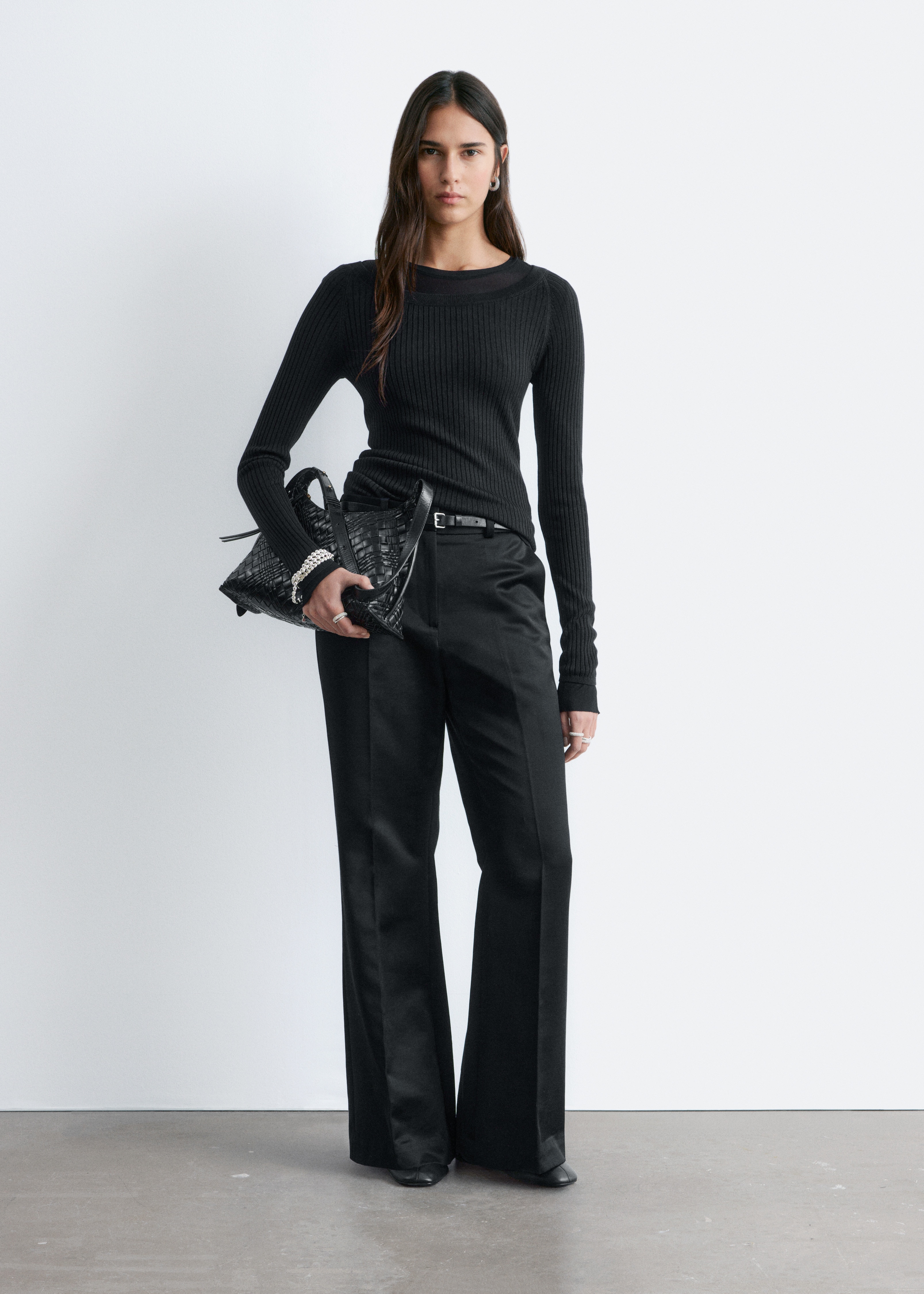 Bukser med svaj og pressefolder - Sort/Beige