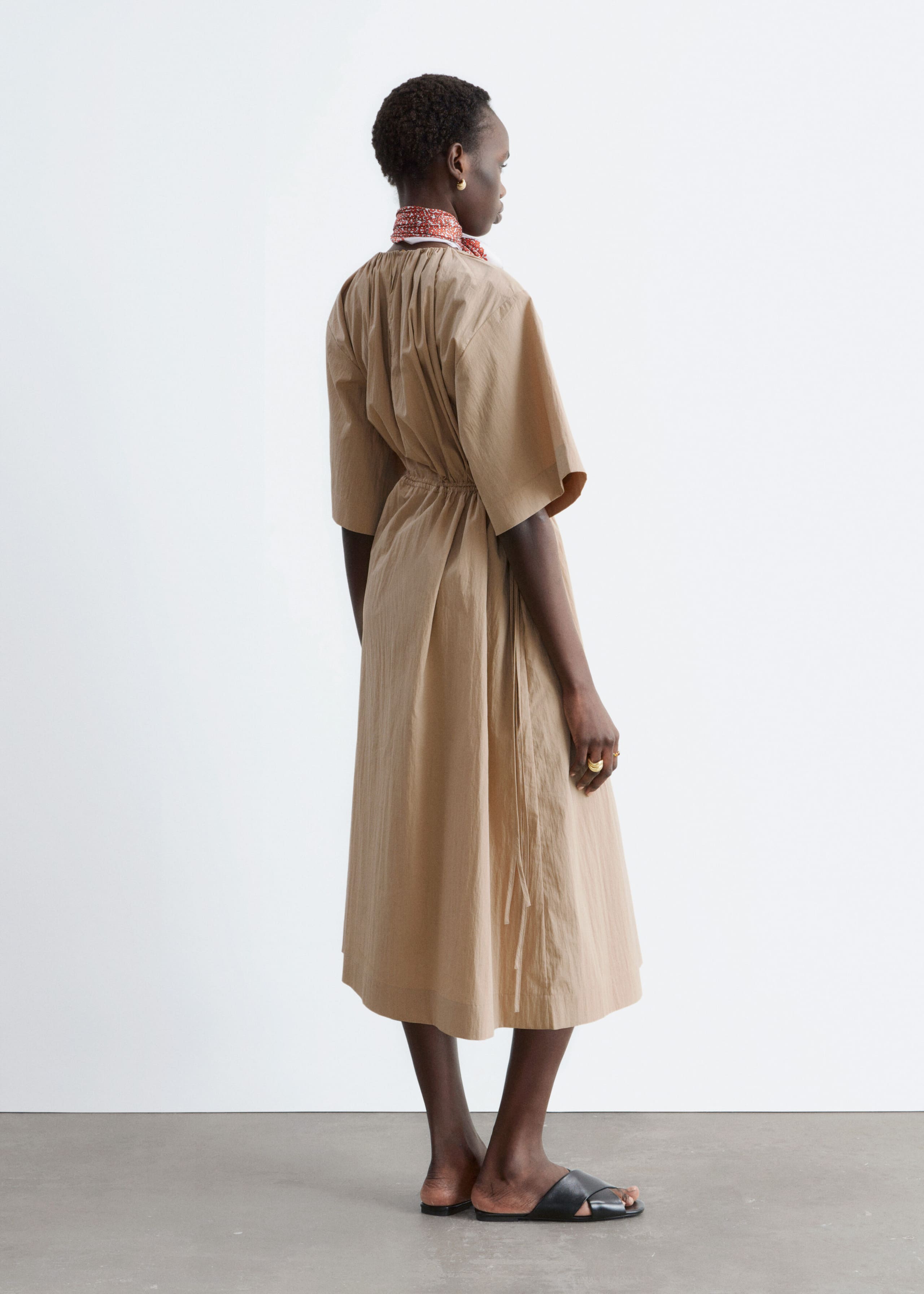 Drawstring Midi Dress - Beige - Lookbook
