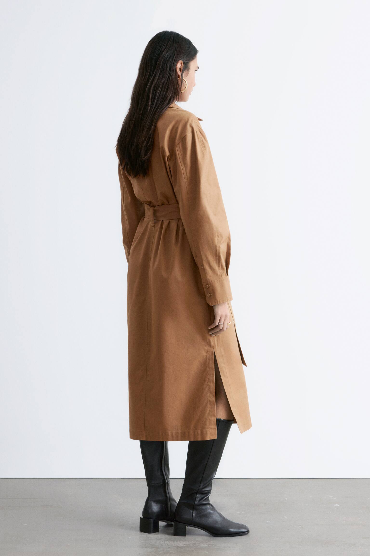 Midikjole med bælte - Brun/Marineblå - 3