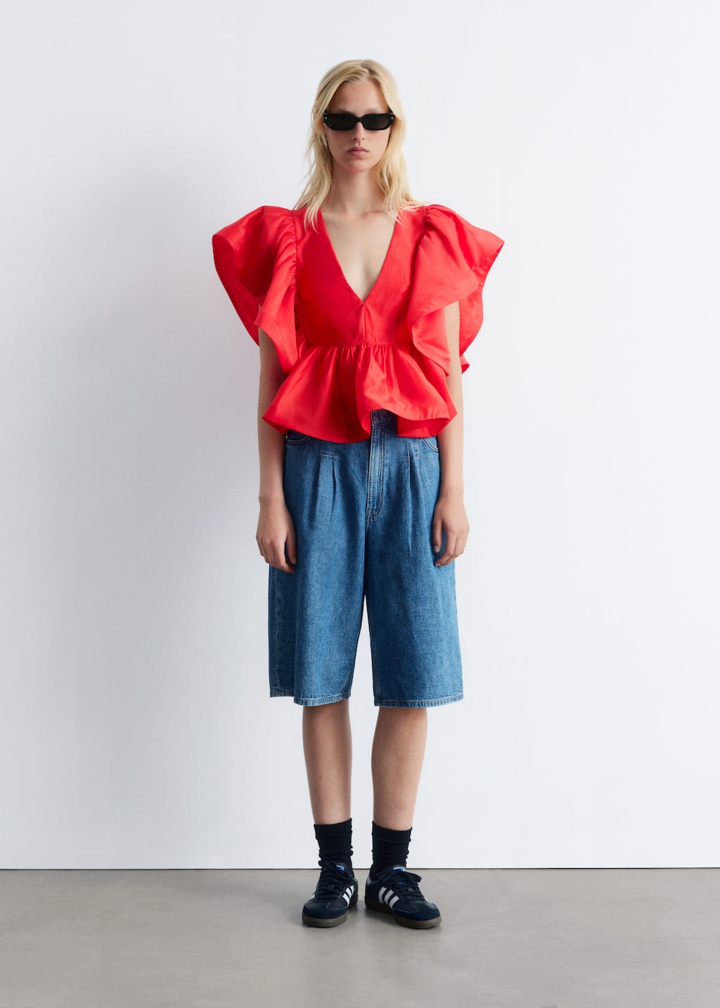 Image of Ruffle V-Neck Blouse