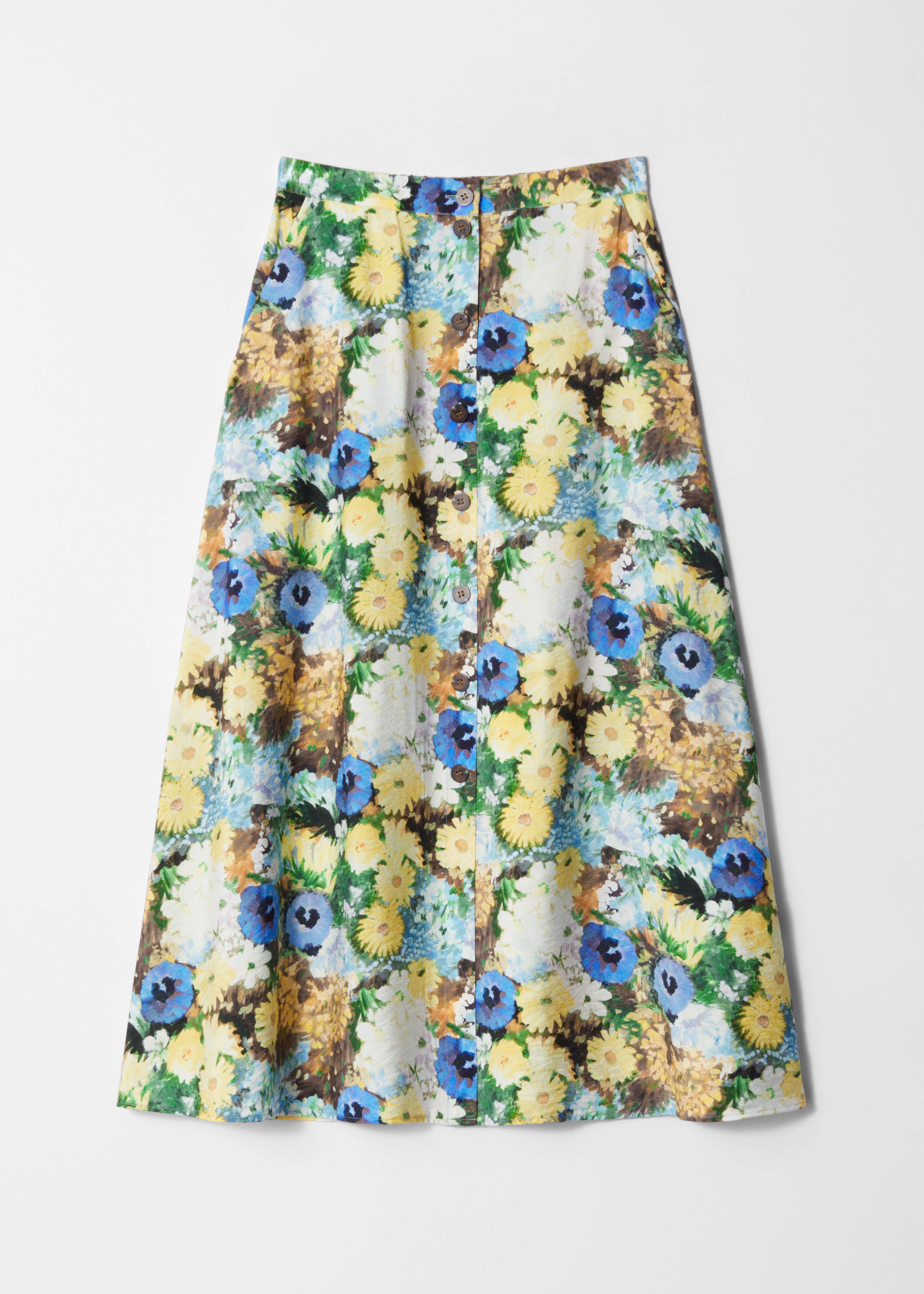 Falda midi abotonada de corte acampanado - Floral/Estampado sobre blanco/Dark Blue/White Floral Print