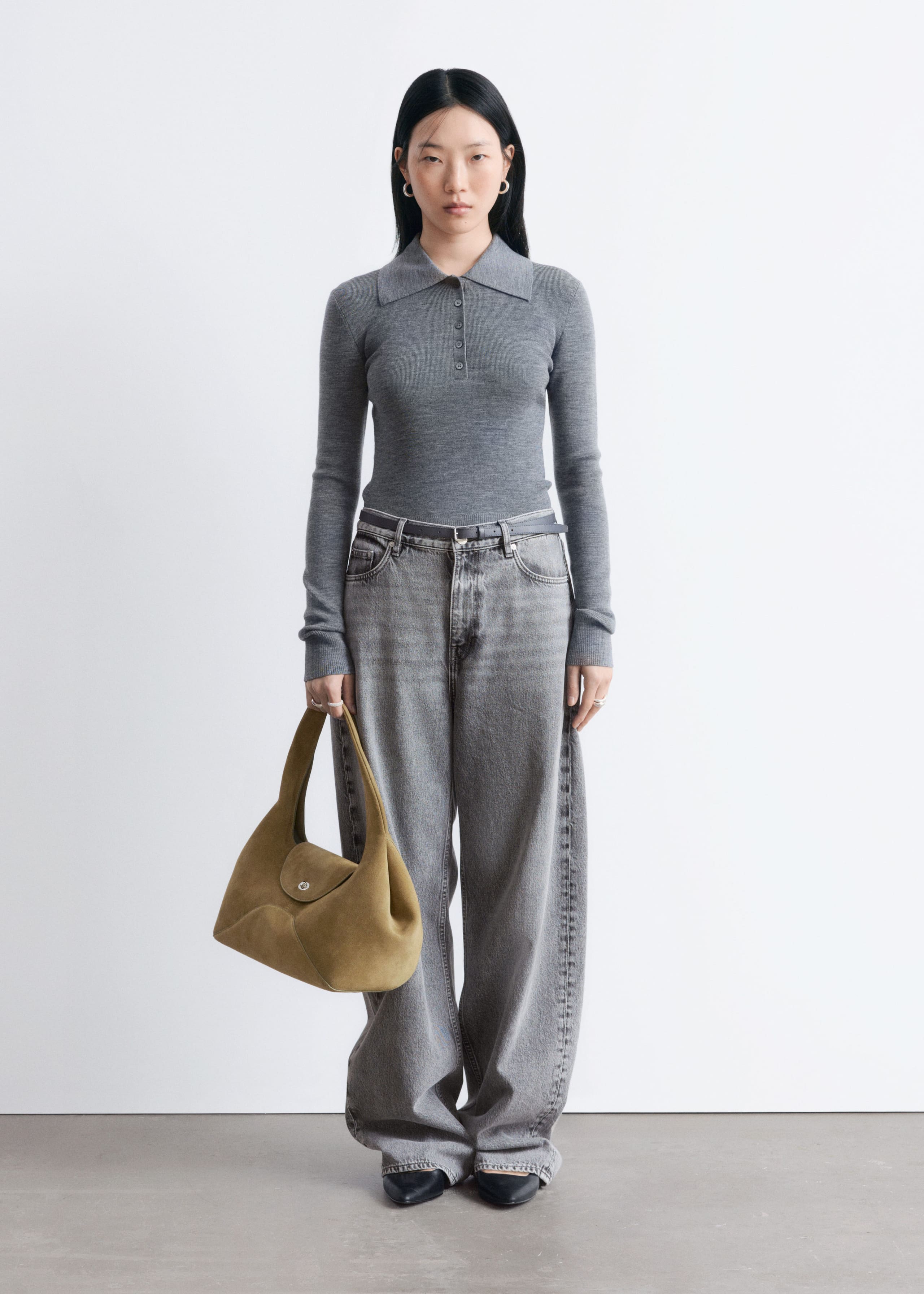 Image of Rib-Knit Merino Wool Polo Top