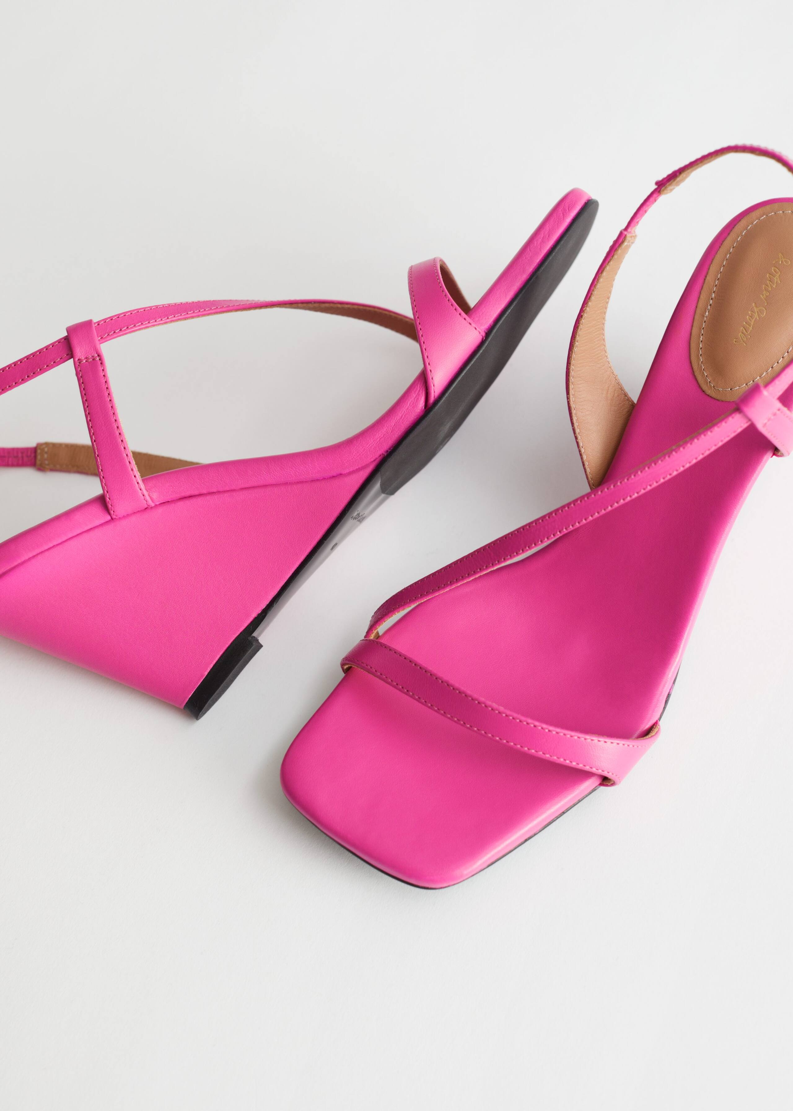 Strappy Heeled Leather Wedge Sandals - {{variantName}} - Descriptive Detail