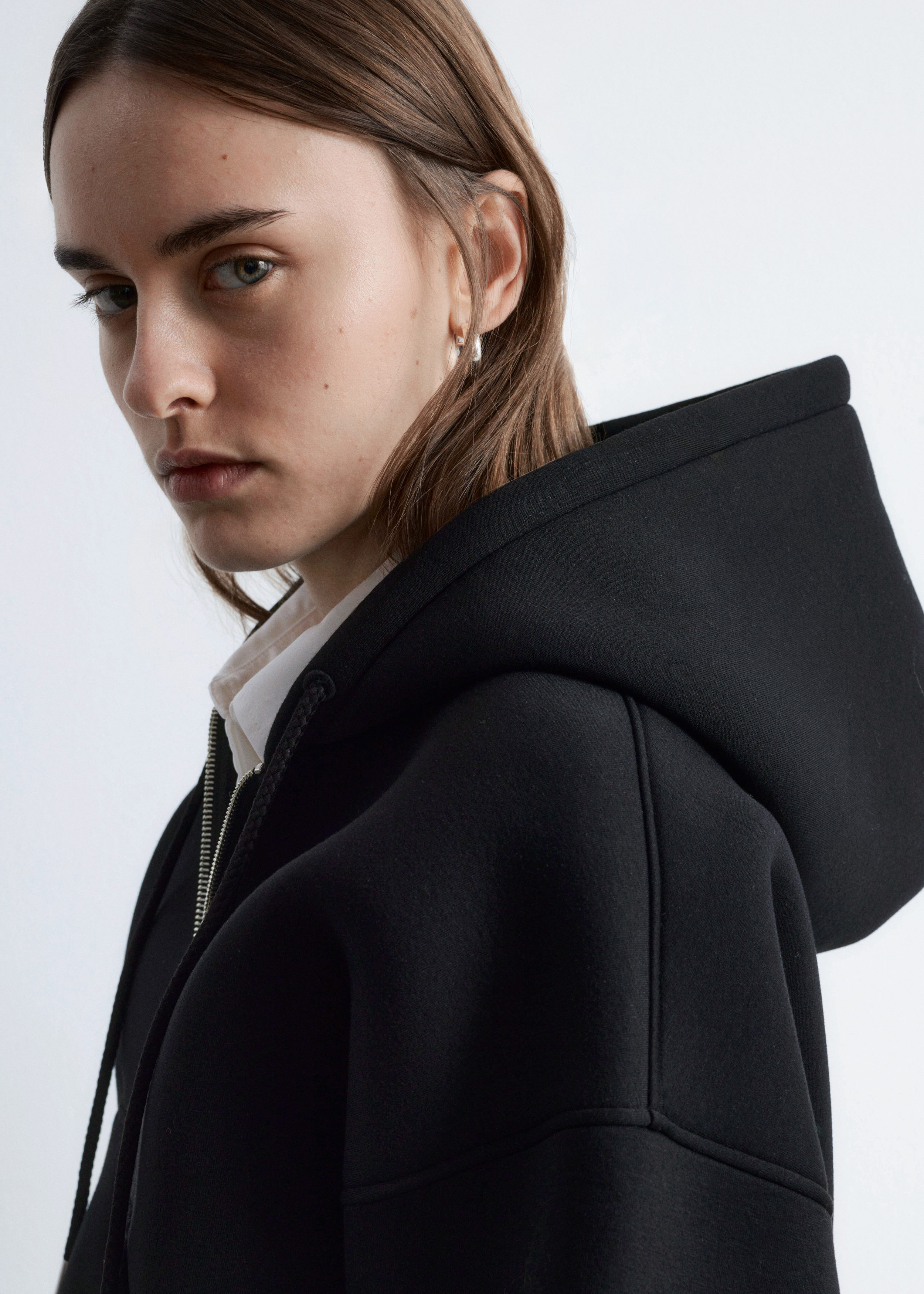 Cropped Scuba Zip-Up Hoodie - Black - & Other Stories BE