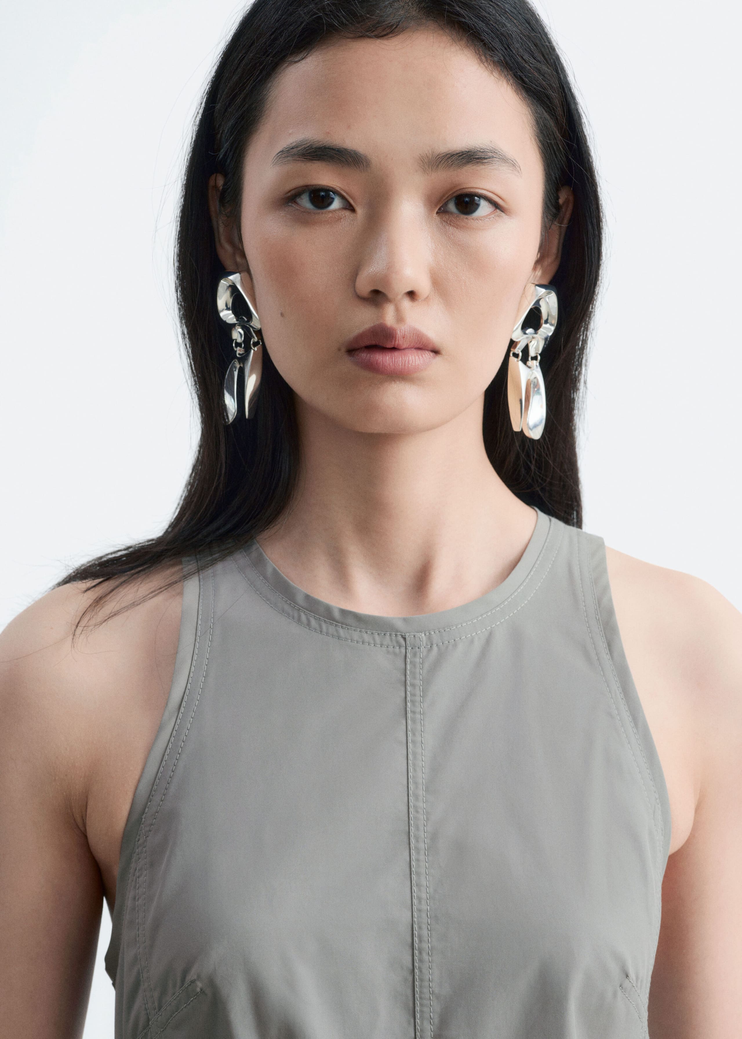 Sculptural Drop Brass Earrings - Silver - Lookbook