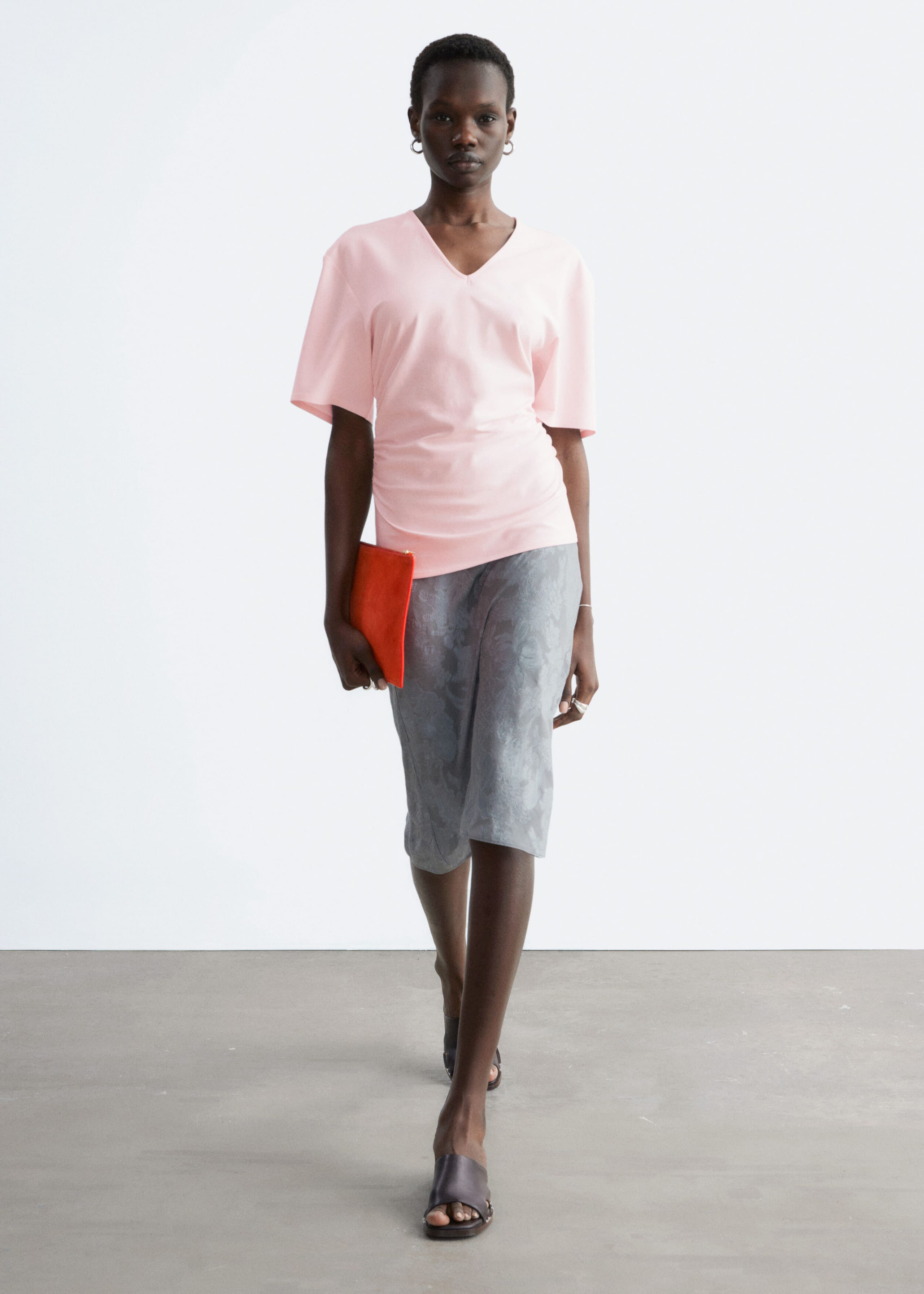 Image of Gathered V-Neck T-Shirt