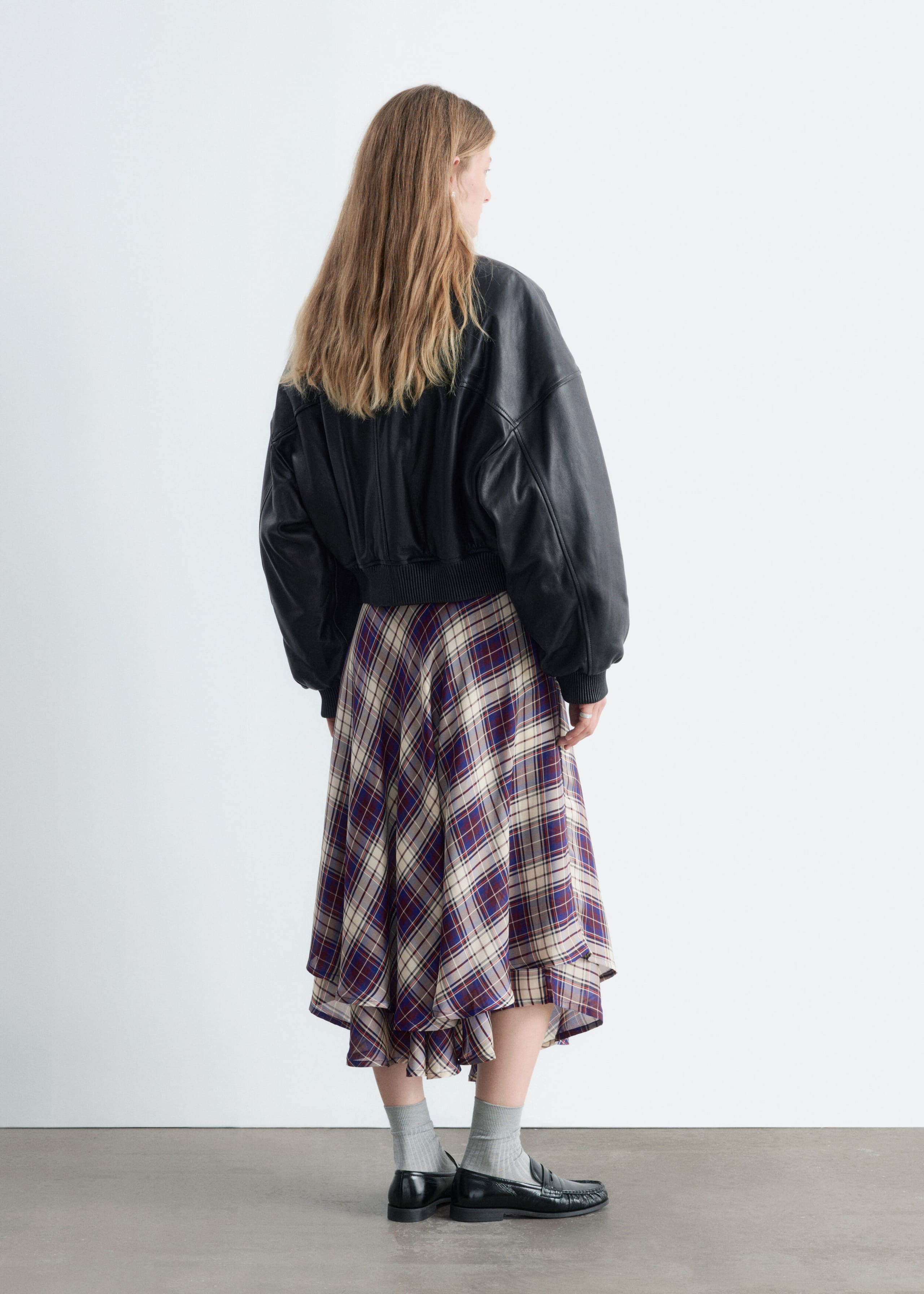 Cropped Leather Bomber Jacket - Black - Lookbook