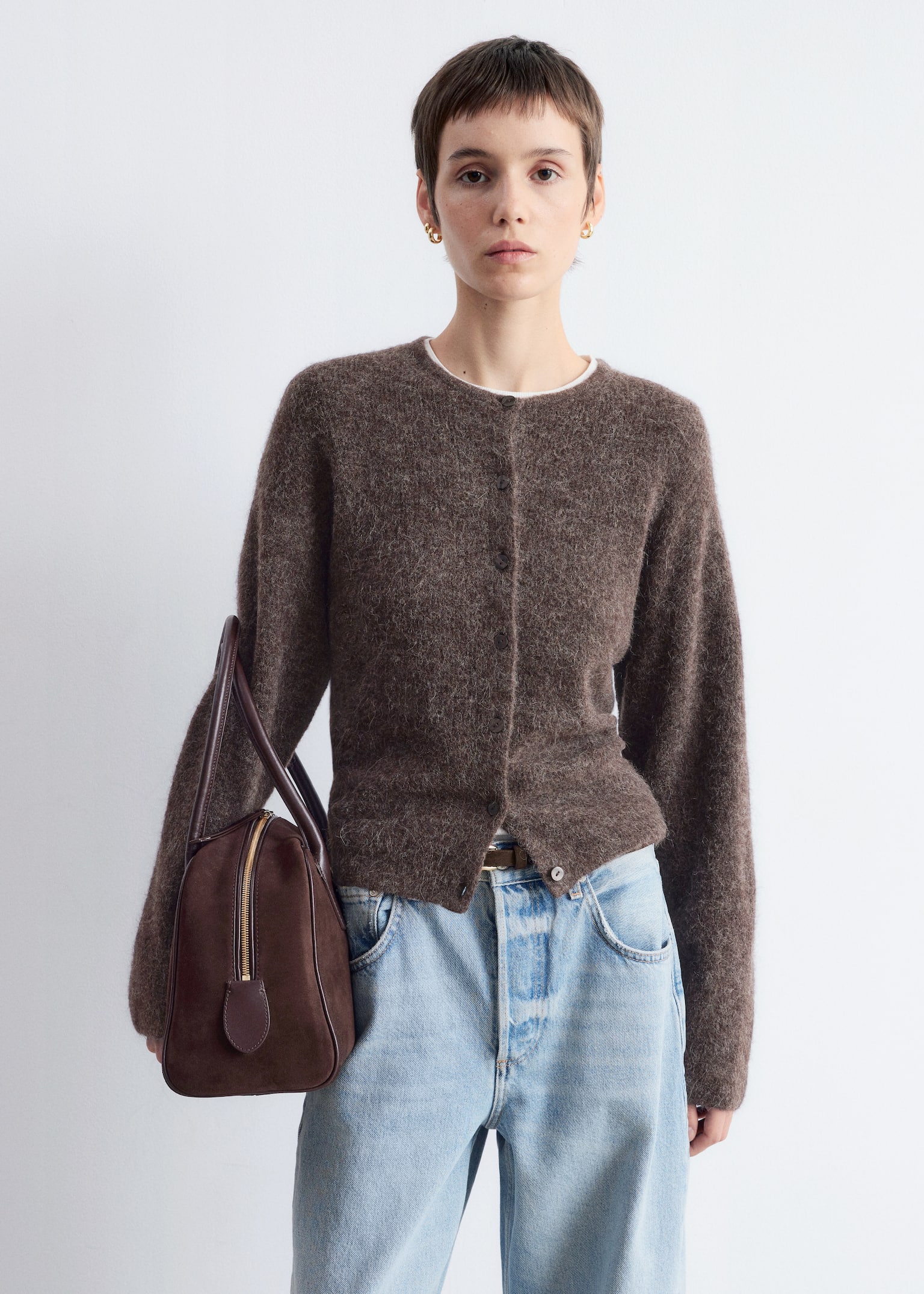 Strickjacke aus Alpaka-Mix - Taupe/Braun/Graubraun/Grau/Weinrot meliert/Hellrosa/Weiß - 5