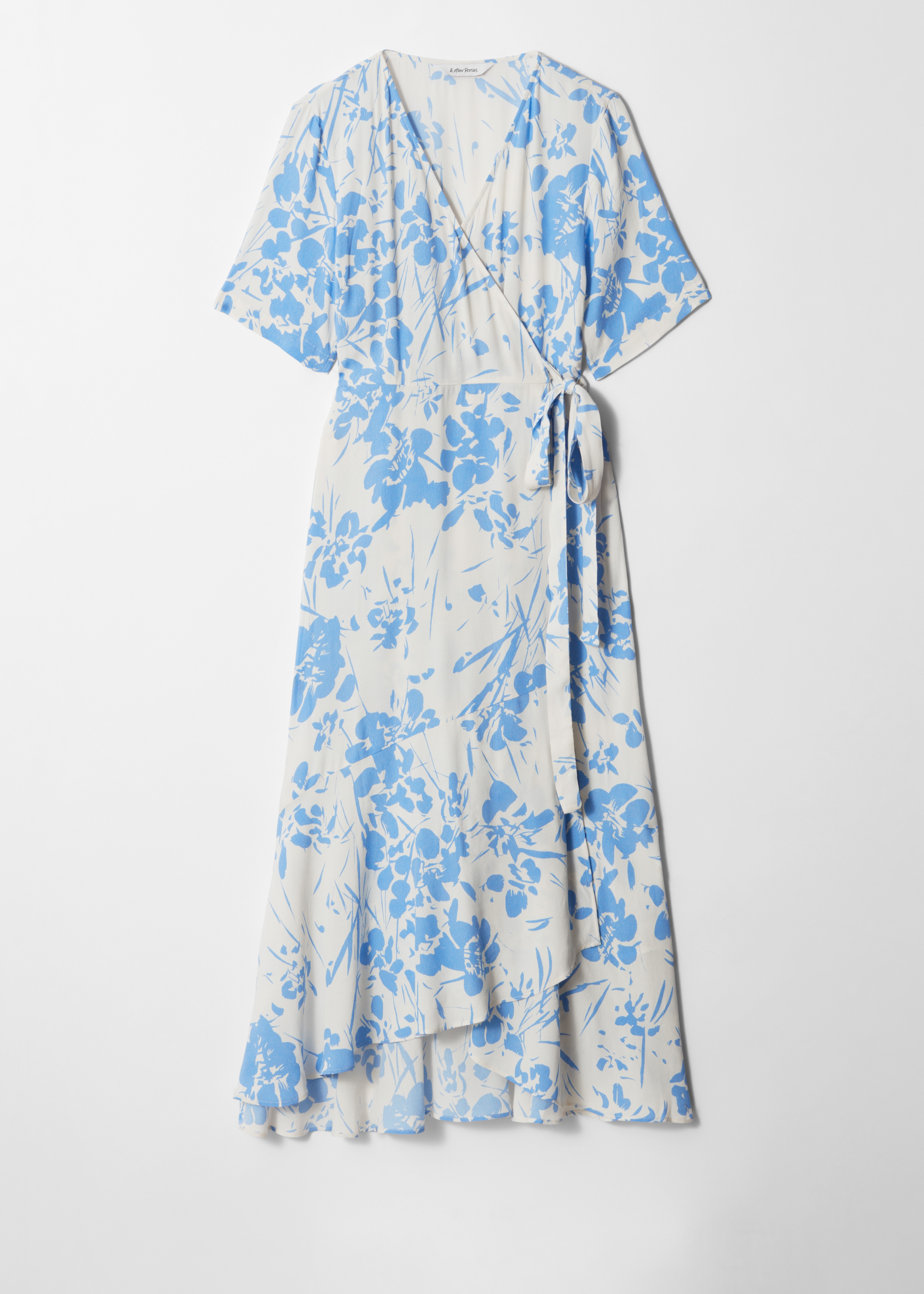 Abito midi a portafoglio - Motivo a fiori bianco/blu/Motivo floreale blu/Nero a pois