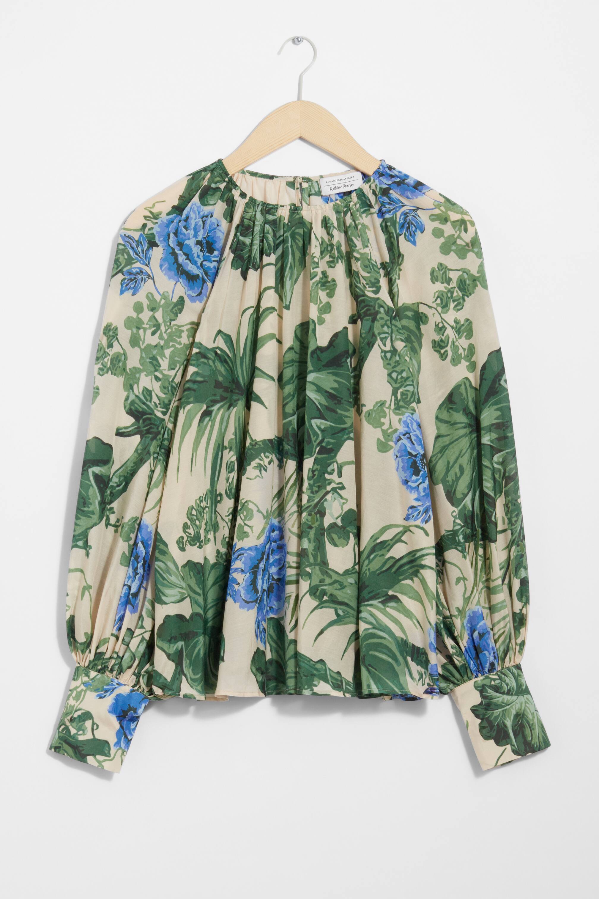 View larger image: Voluminous-Sleeve Blouse - Green/Blue Florals - Ladies | H&M GB 1