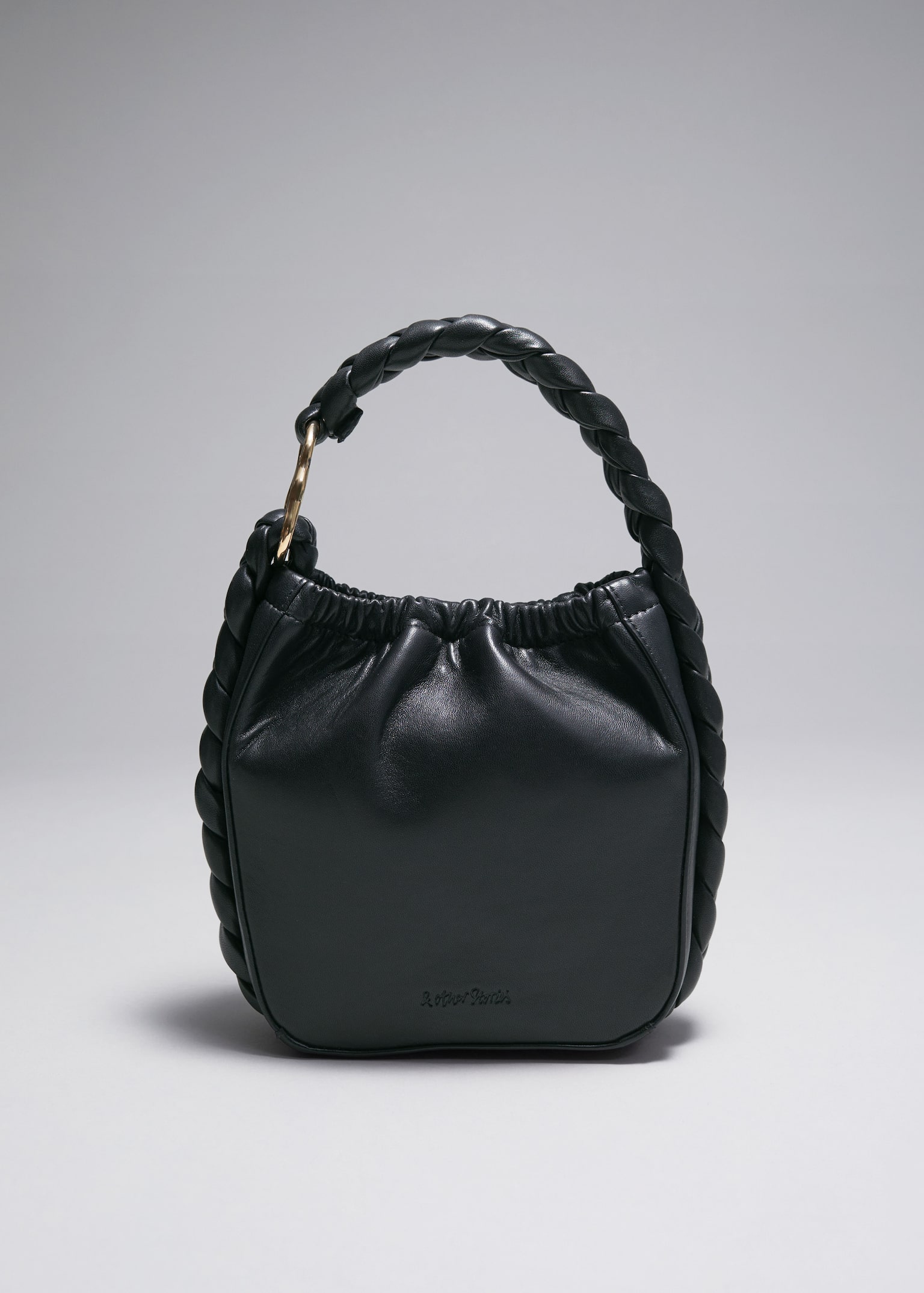 Beuteltasche aus geflochtenem Leder - Schwarz