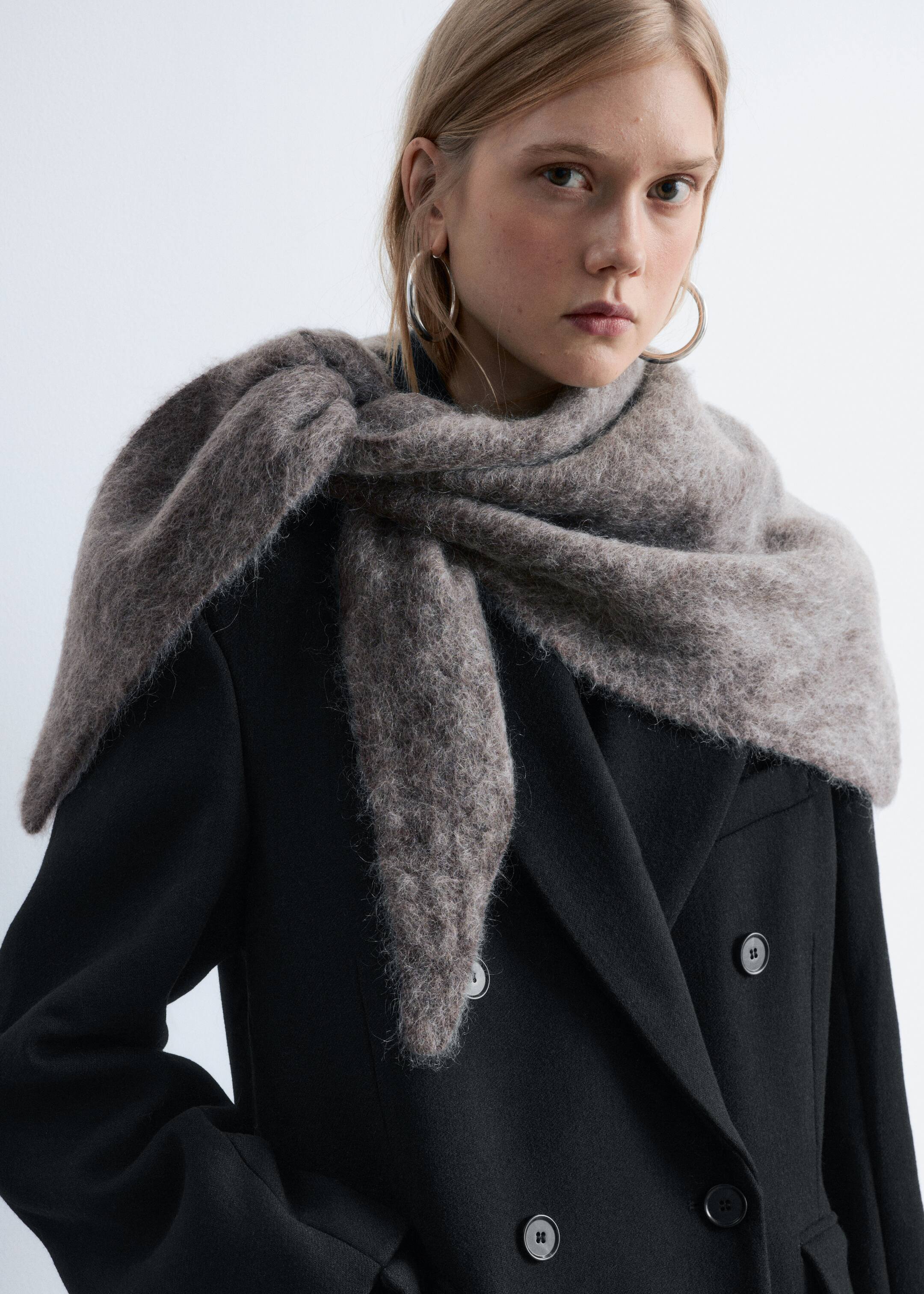View larger image: Mohair-Blend Brushed Triangle Scarf - Greige Melange - Ladies | H&M GB 1