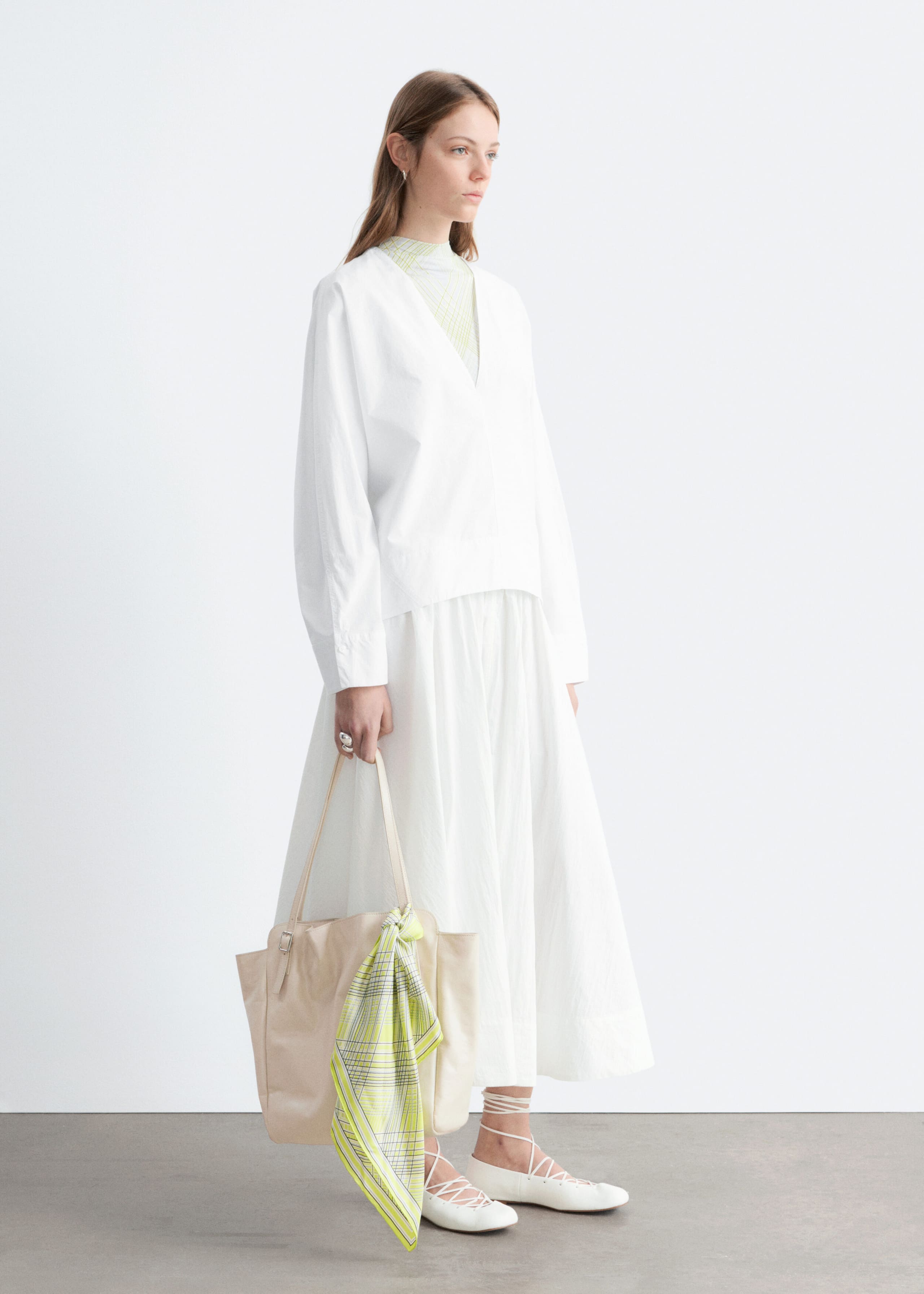 Image of Sculptural Cotton V-Neck Blouse