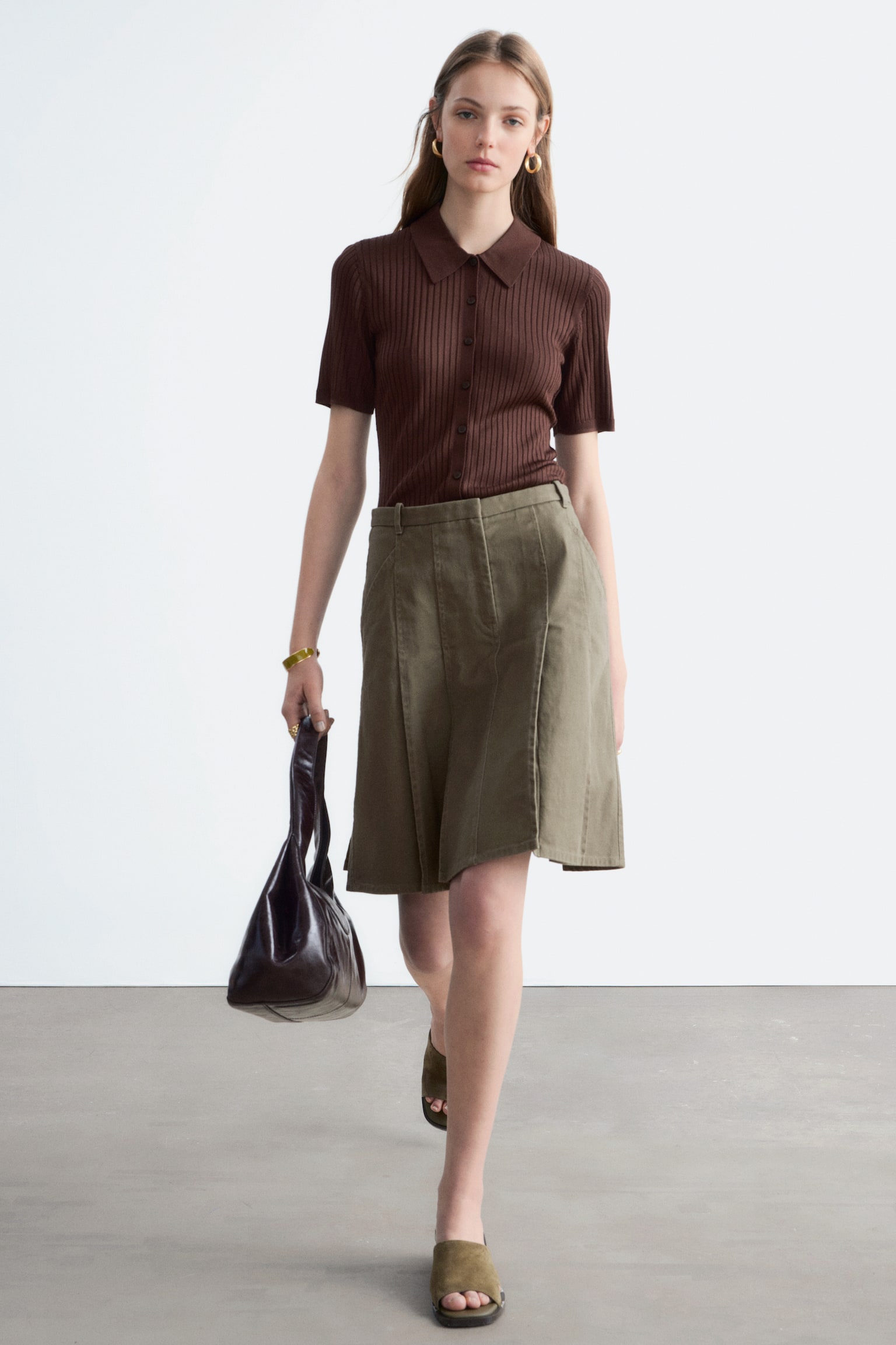 חולצת סריג ריב - חום כהה/צהוב/ירוק - 5