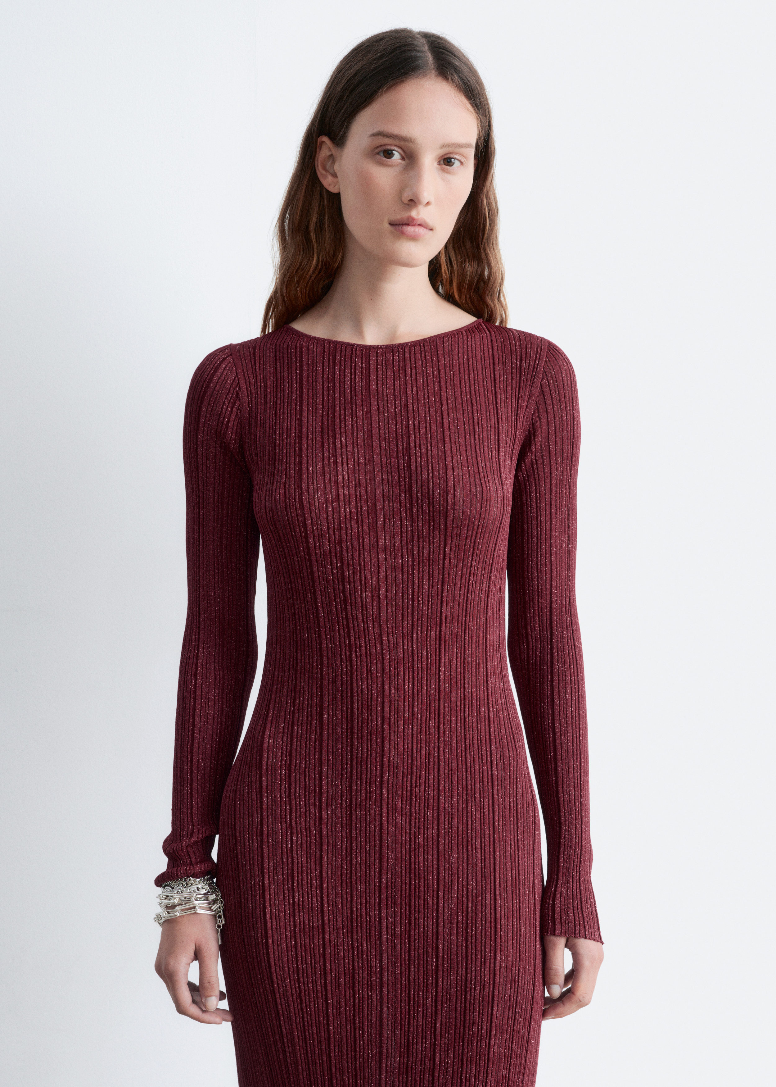Long-Sleeve Rib-Knit Midi Dress - Dark Red - & Other Stories US