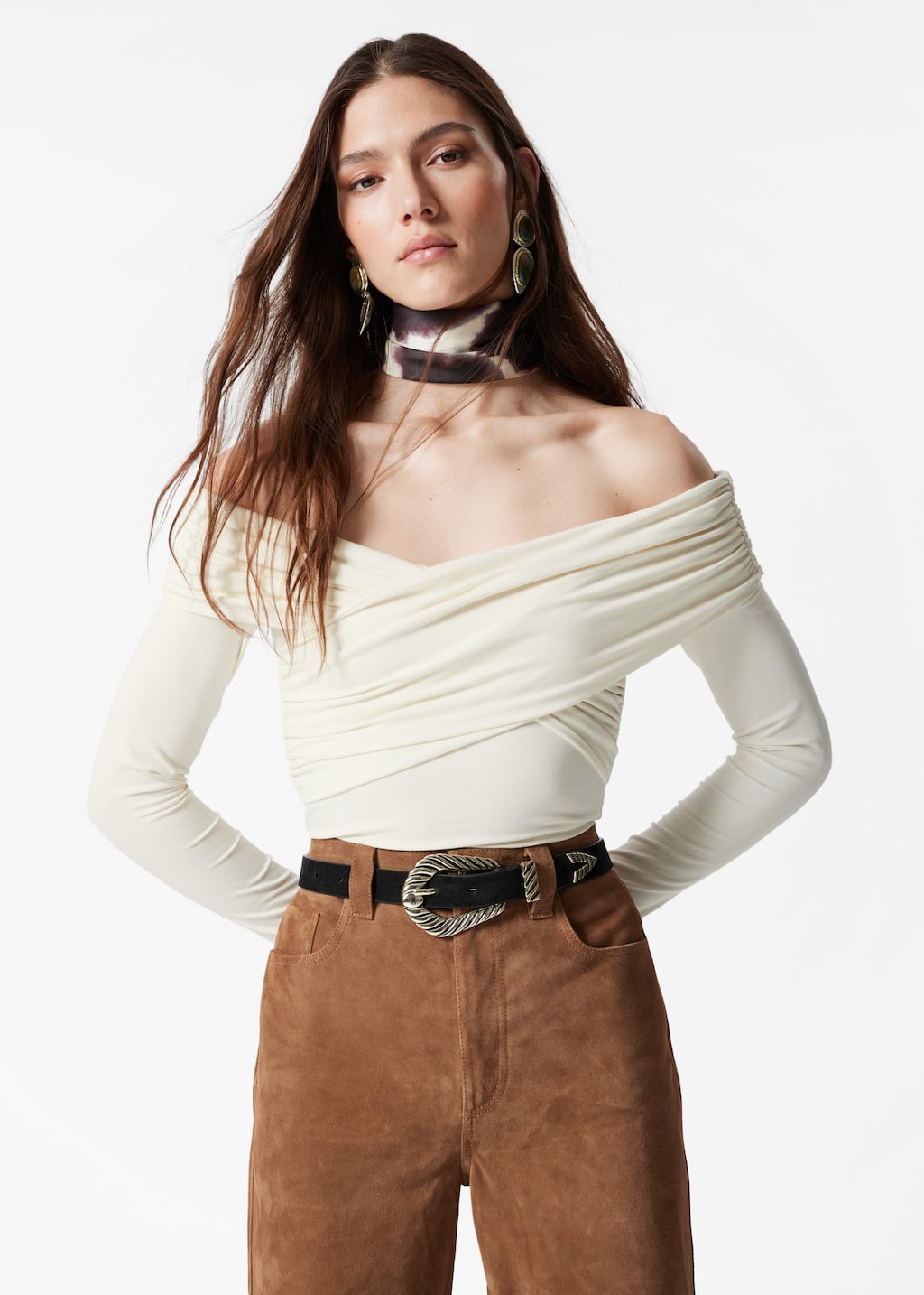 Ruched Off-Shoulder Top - Cream - Lookbook