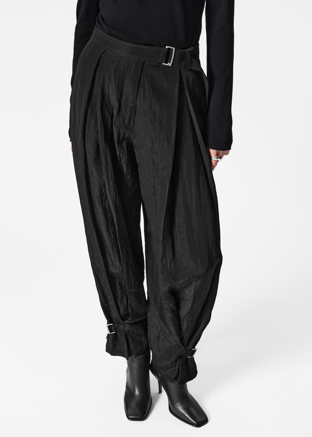 Image of Belted Box-Pleat Trousers