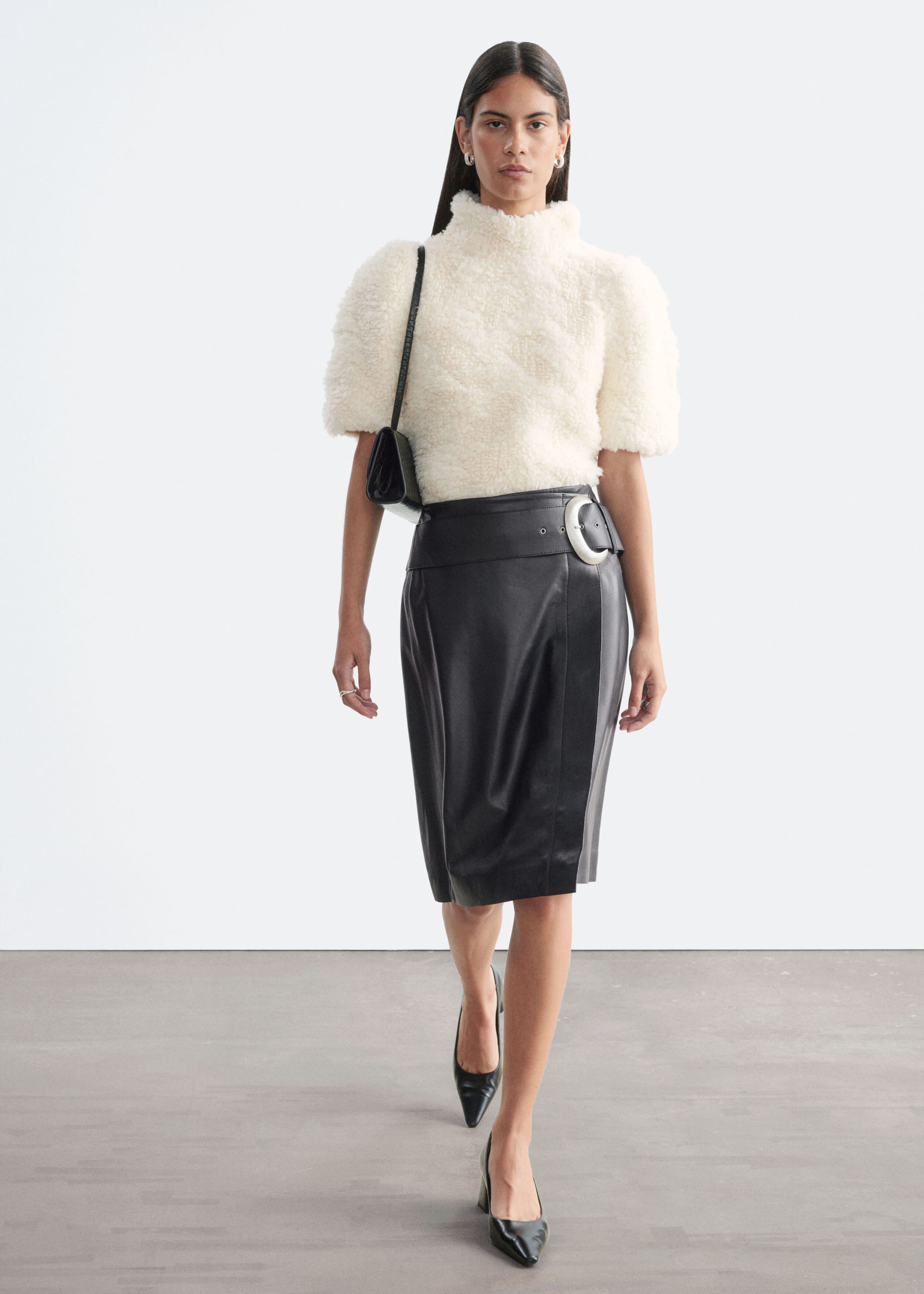 Belted Leather Skirt - Black - Lookbook